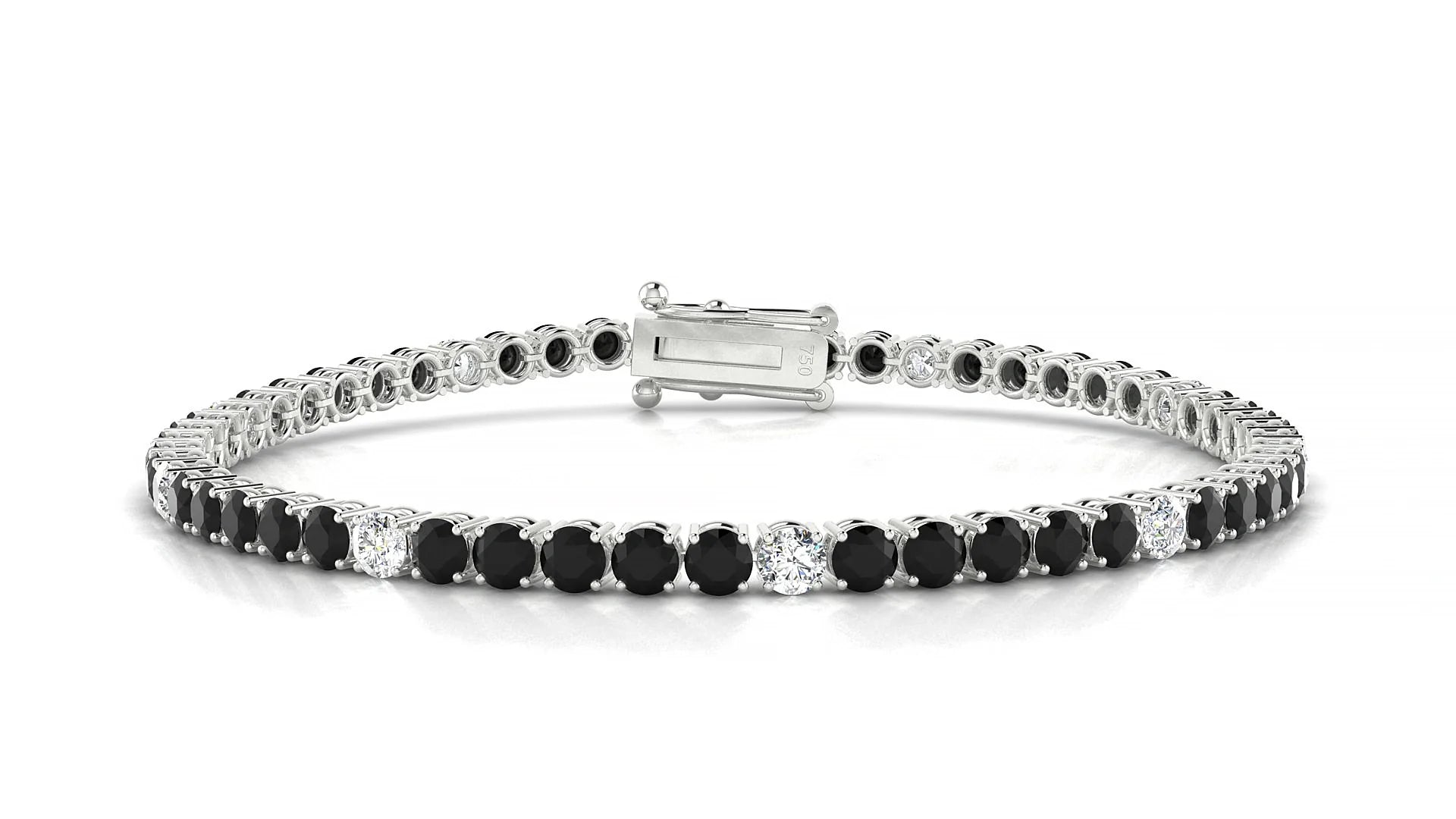 Capri 5-1 | 18k White Gold 3 mm Round Natural Black Diamond & Diamond Tennis Bracelet
