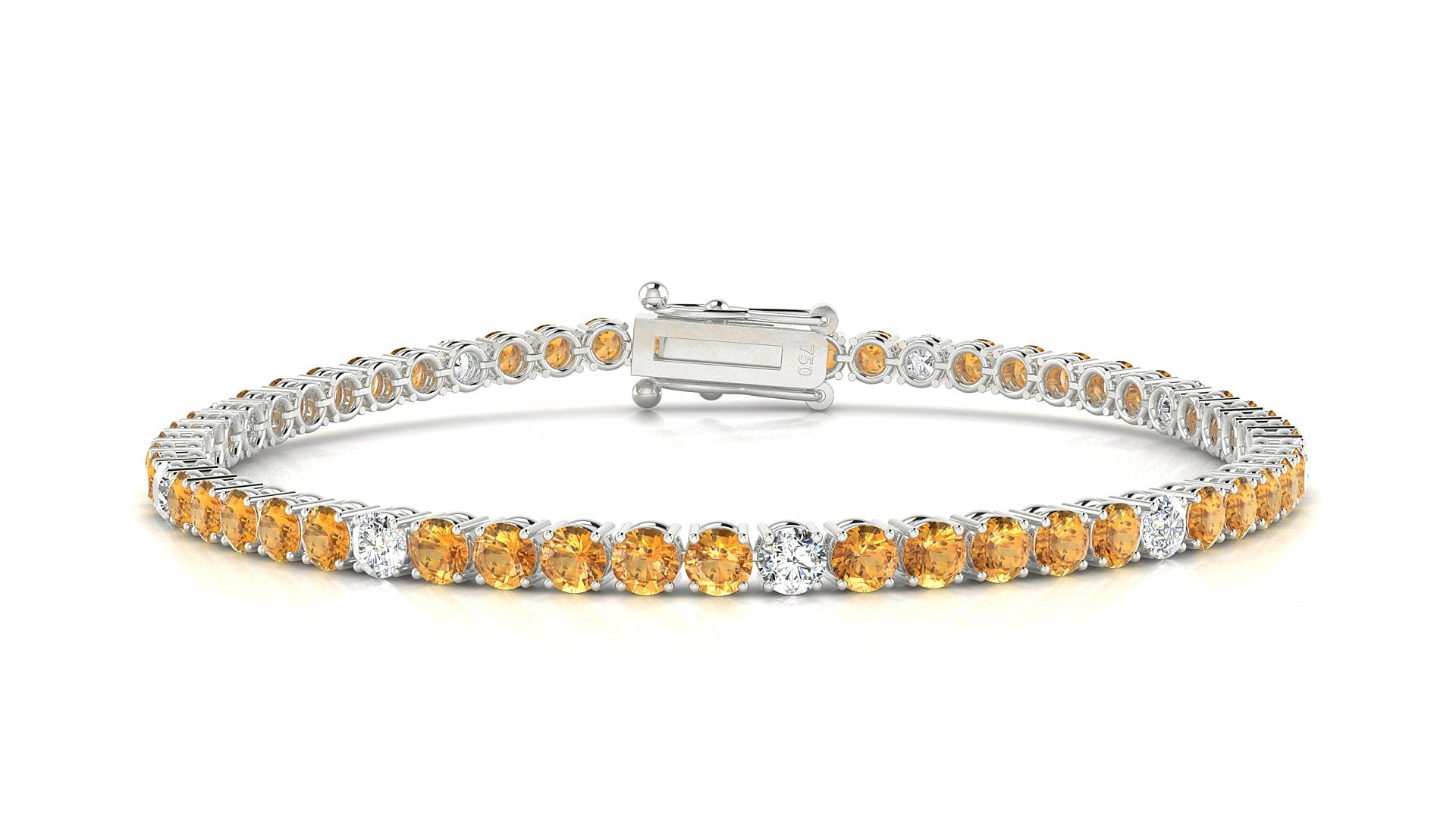 Capri 5-1 | 18k White Gold 3 mm Round Natural Citrine & Diamond 18 cm Tennis Bracelet