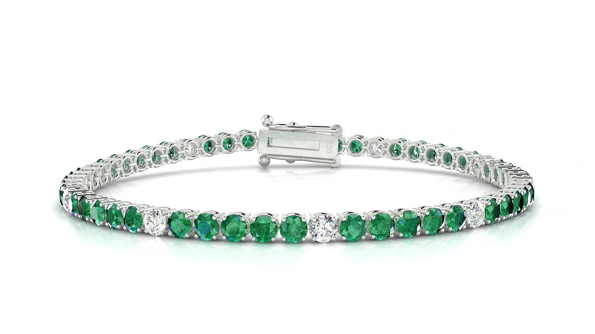 Capri 5-1 | 18k White Gold 3 mm Round Natural Emerald & Diamond 18 cm Tennis Bracelet