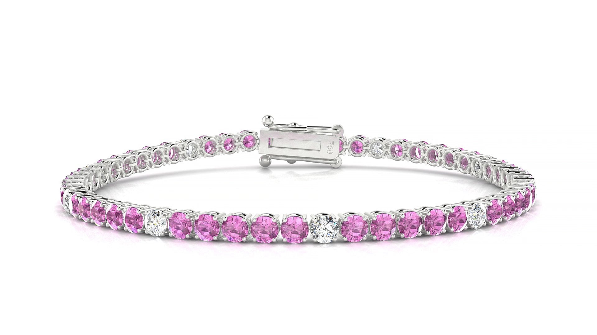 Capri 5-1 | 18k White Gold 3 mm Round Natural Pink Sapphire & Diamond 16 cm Tennis Bracelet