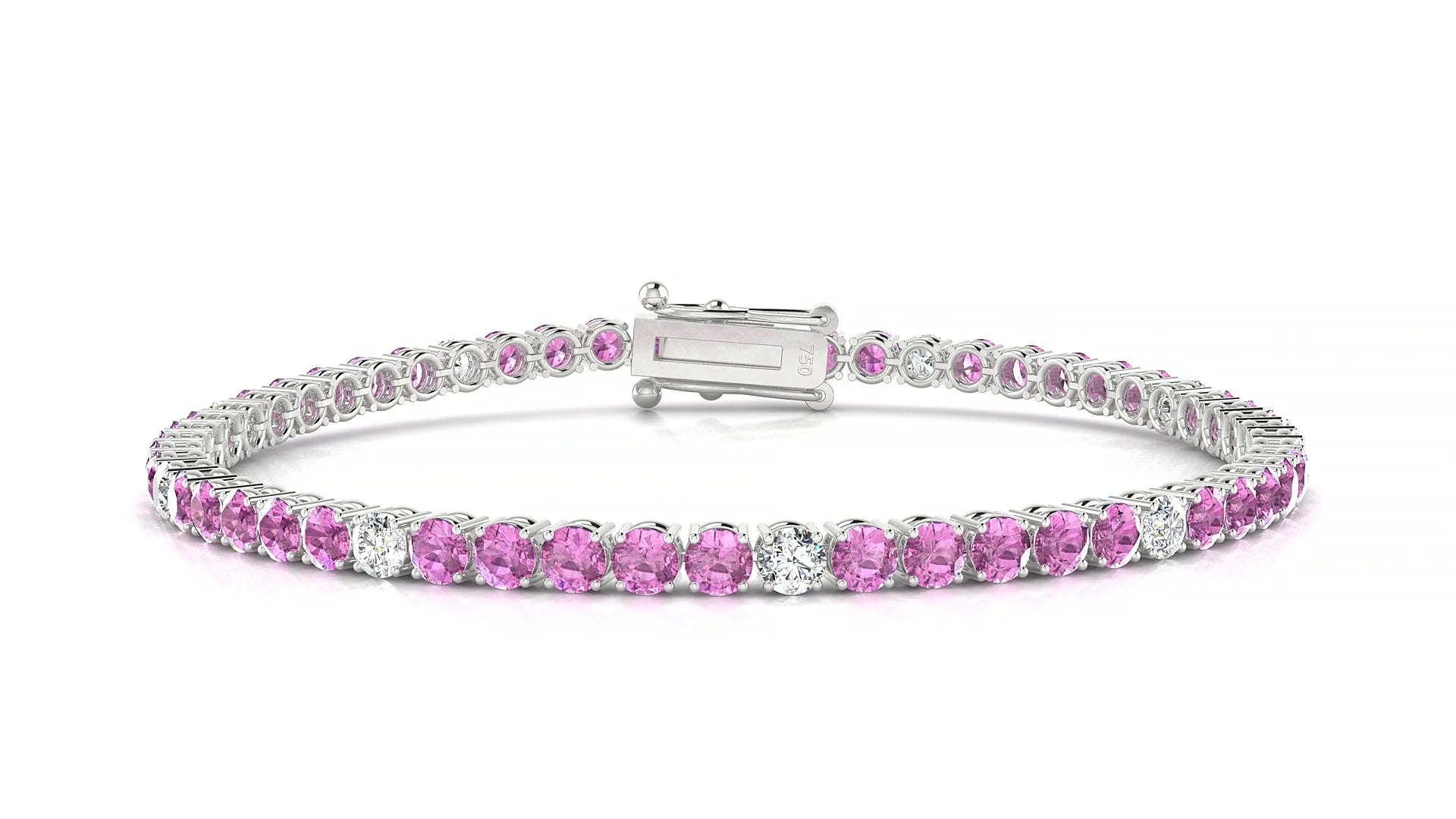 Capri 5-1 | 18k White Gold 3 mm Round Natural Pink Sapphire & Diamond Tennis Bracelet