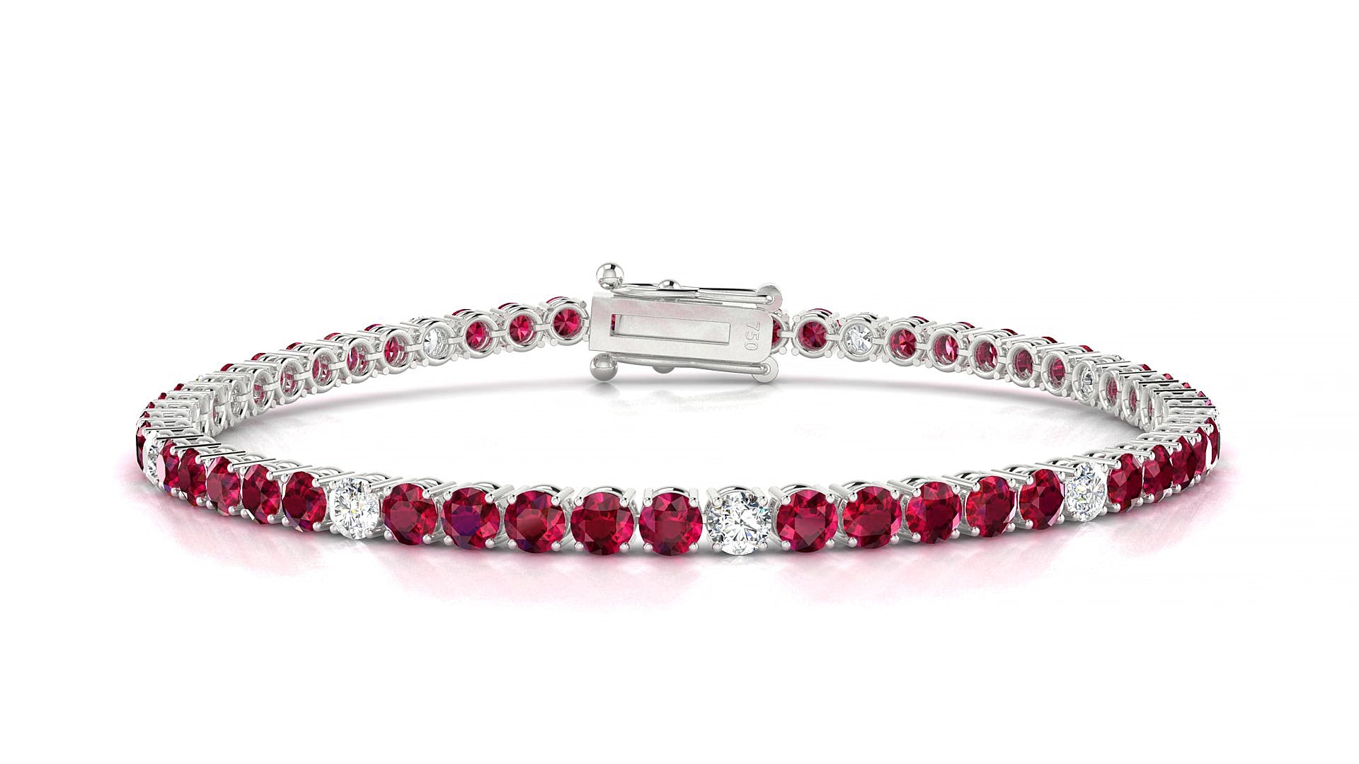 Capri 5-1 | 18k White Gold 3 mm Round Natural Ruby & Diamond 18 cm Tennis Bracelet
