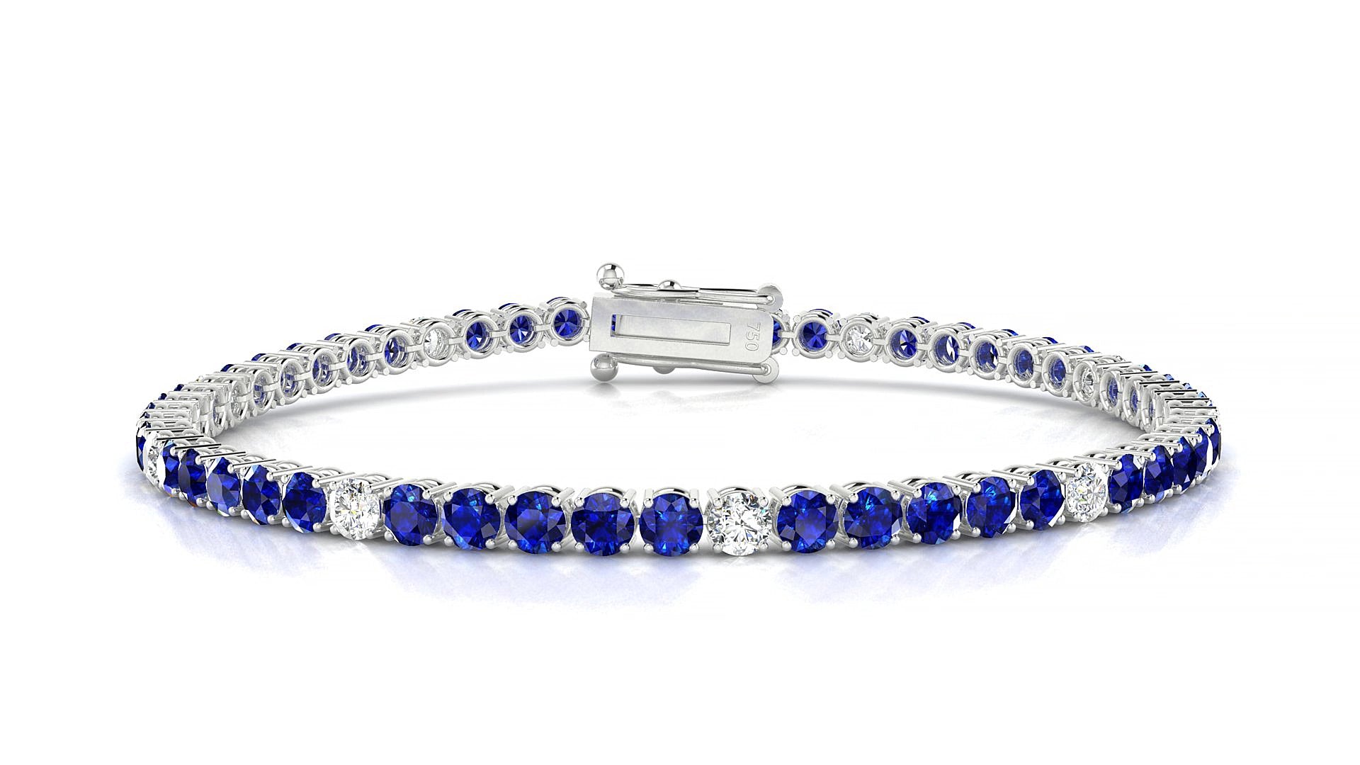 Capri 5-1 | 18k White Gold 3 mm Round Natural Sapphire & Diamond 17 cm Tennis Bracelet