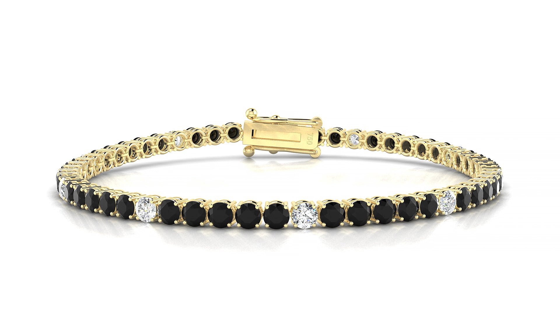 Capri 5-1 | 18k Yellow Gold 3 mm Round Natural Black Diamond & Diamond 19 cm Tennis Bracelet