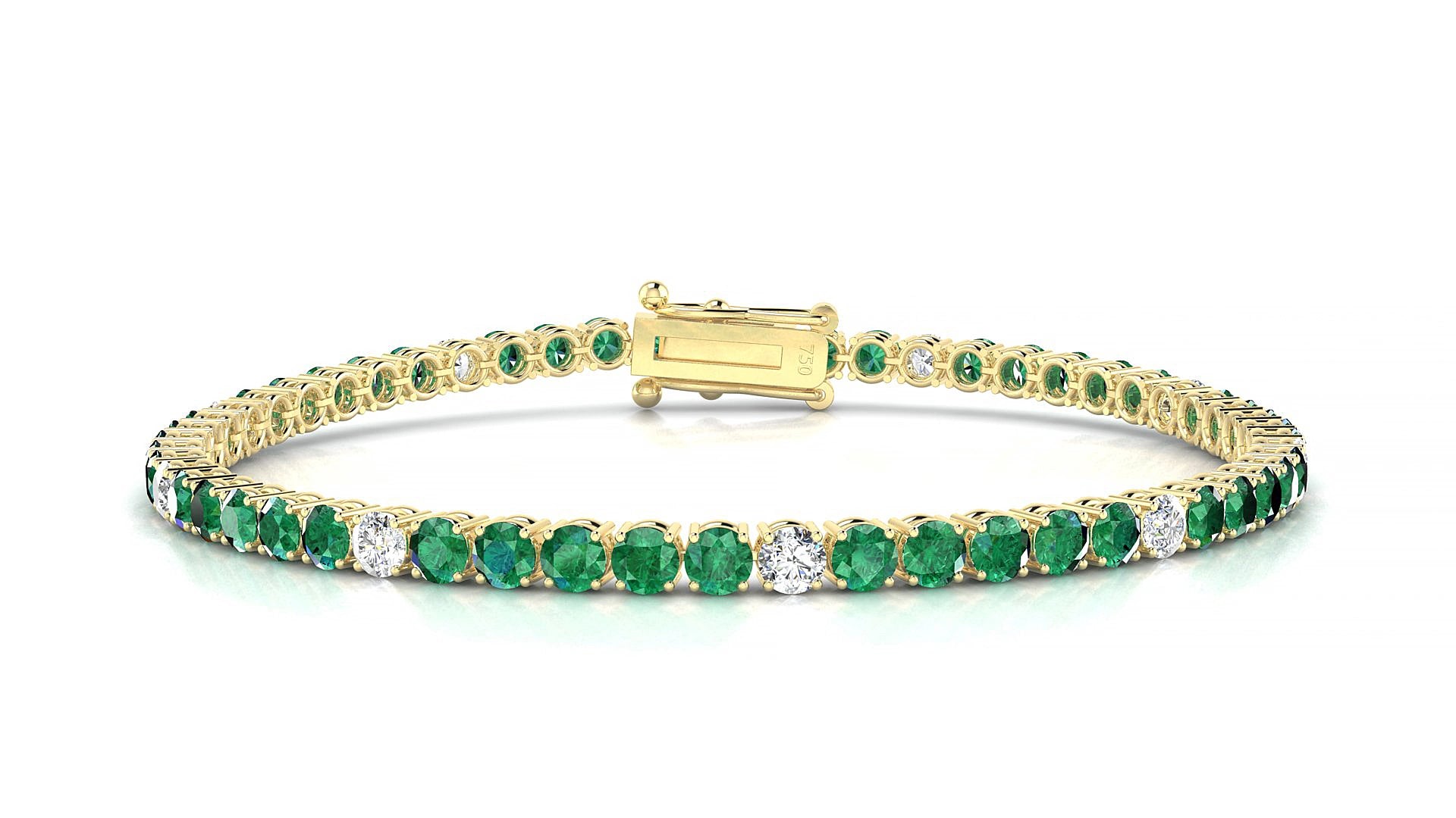 Capri 5-1 | 18k Yellow Gold 3 mm Round Natural Emerald & Diamond 17 cm Tennis Bracelet