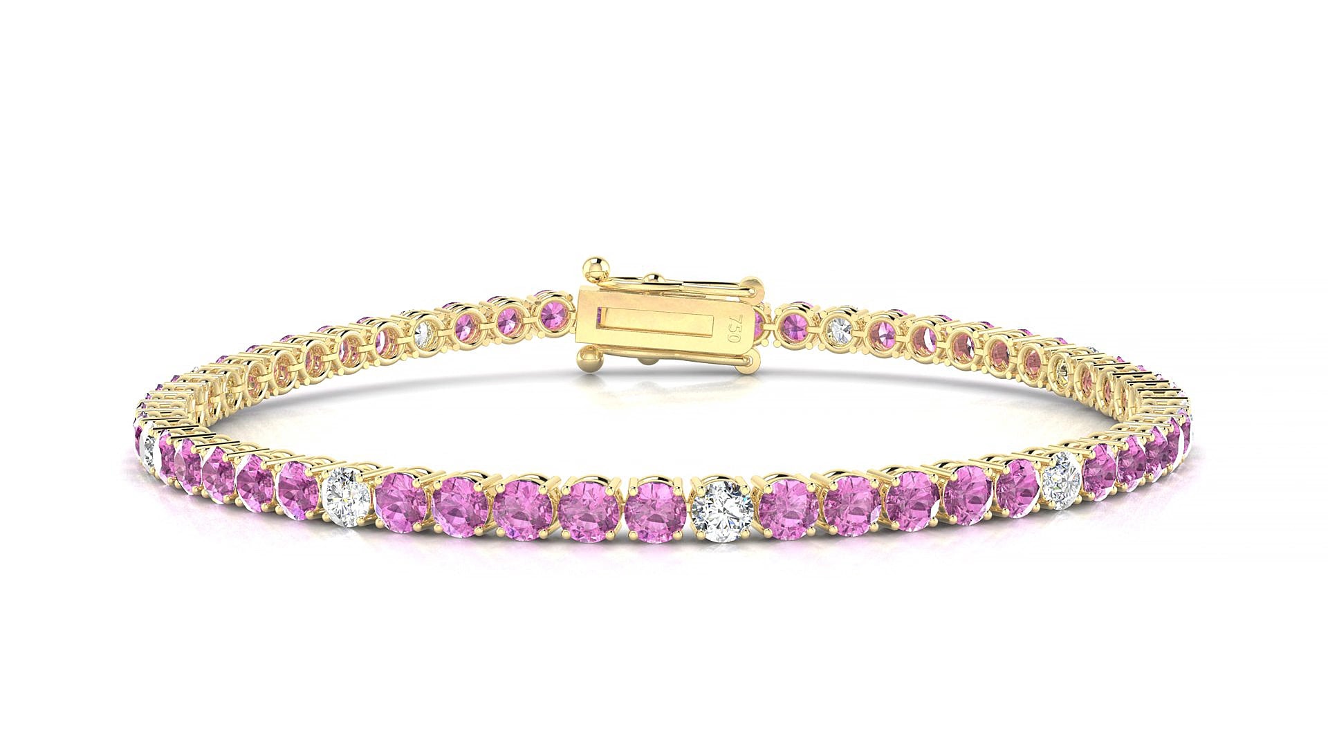 Capri 5-1 | 18k Yellow Gold 3 mm Round Natural Pink Sapphire & Diamond 15 cm Tennis Bracelet