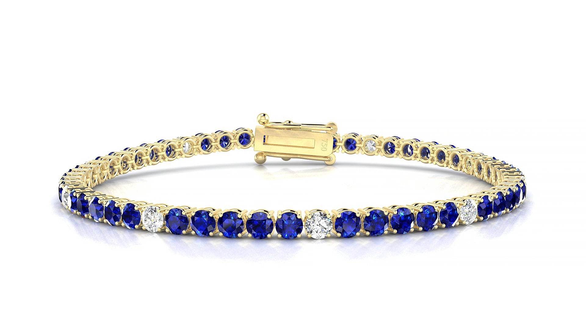 Capri 5-1 | 18k Yellow Gold 3 mm Round Natural Sapphire & Diamond 19 cm Tennis Bracelet
