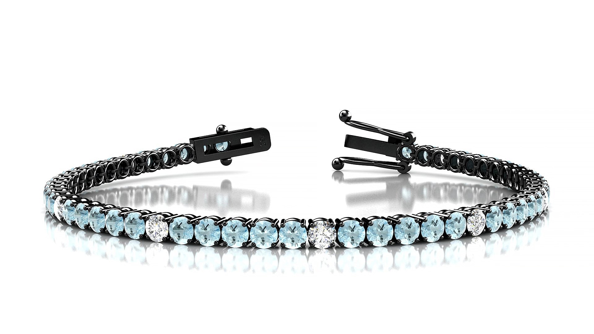 Capri 5-1 | 18k Black Gold 3 mm Round Natural Aquamarine & Diamond 15 cm Tennis Bracelet