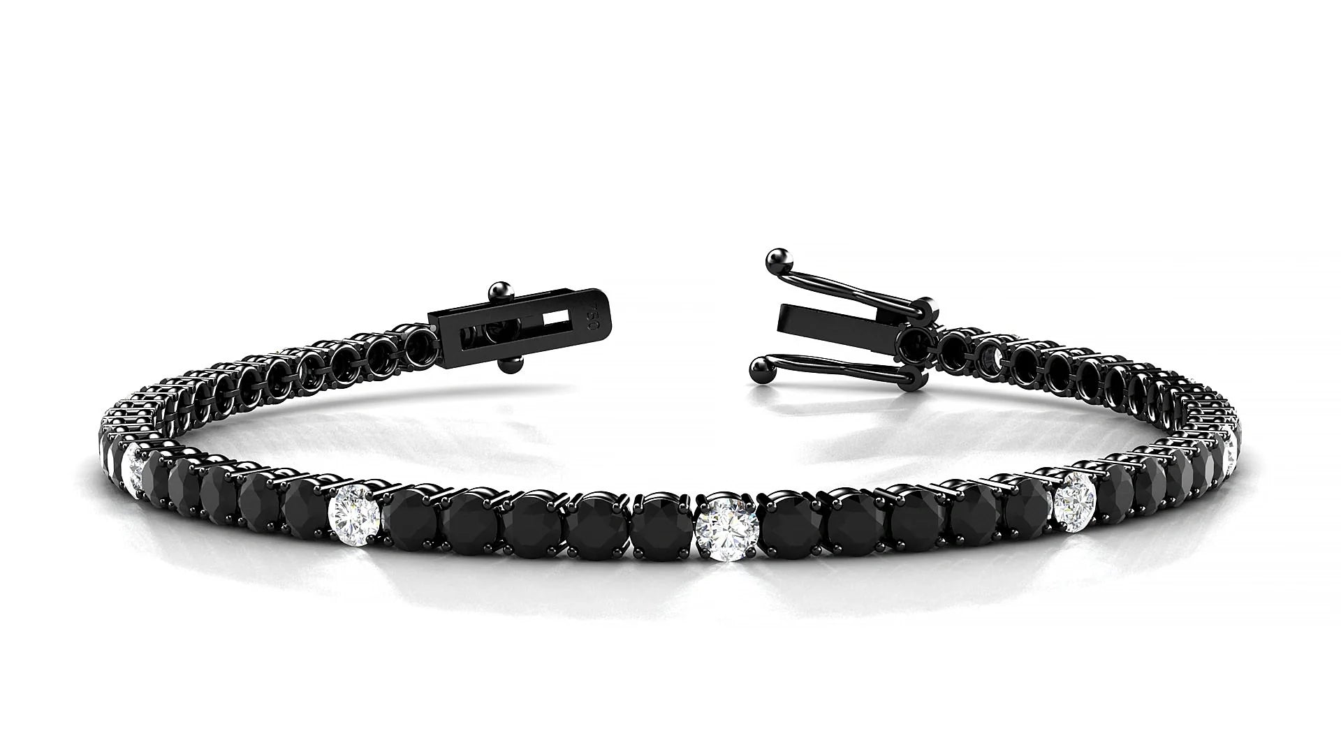 Capri 5-1 | 18k Black Gold 3 mm Round Natural Black Diamond & Diamond Tennis Bracelet