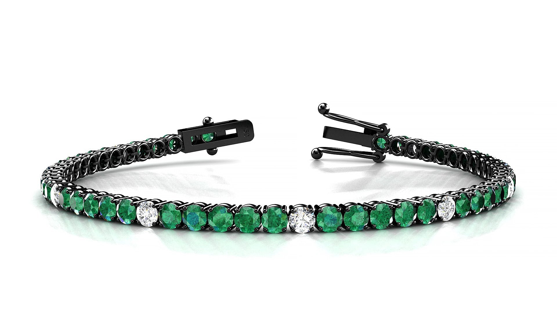 Capri 5-1 | 18k Black Gold 3 mm Round Natural Emerald & Diamond 15 cm Tennis Bracelet