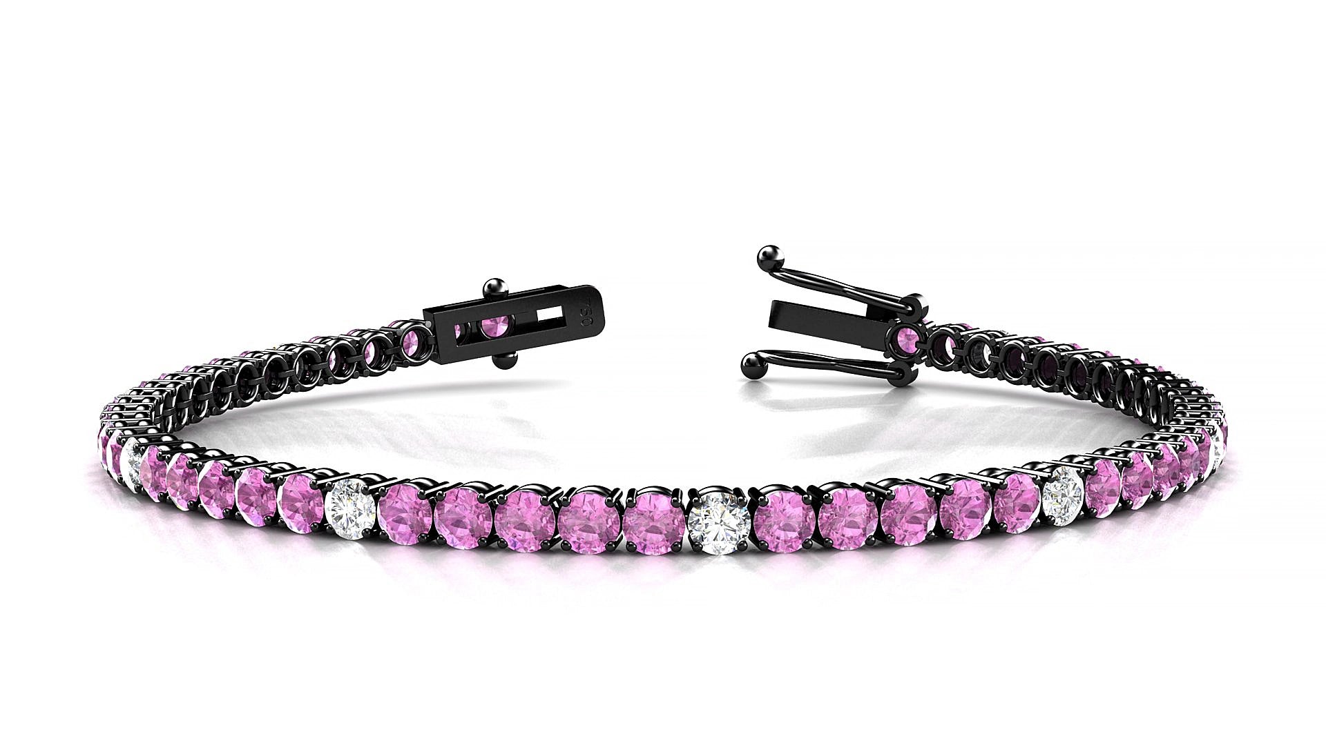 Capri 5-1 | 18k Black Gold 3 mm Round Natural Pink Sapphire & Diamond 16 cm Tennis Bracelet