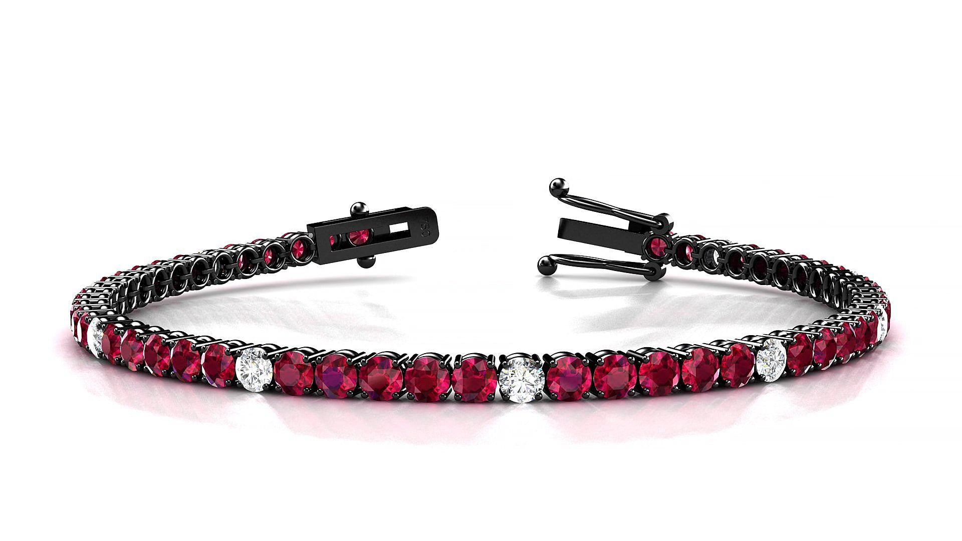 Capri 5-1 | 18k Black Gold 3 mm Round Natural Ruby & Diamond 15 cm Tennis Bracelet