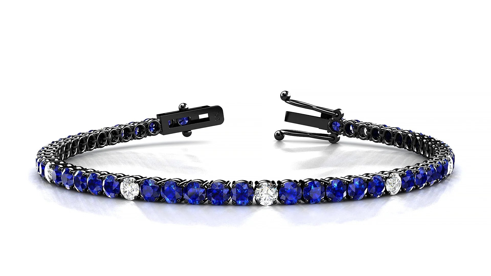Capri 5-1 | 18k Black Gold 3 mm Round Natural Sapphire & Diamond Tennis Bracelet