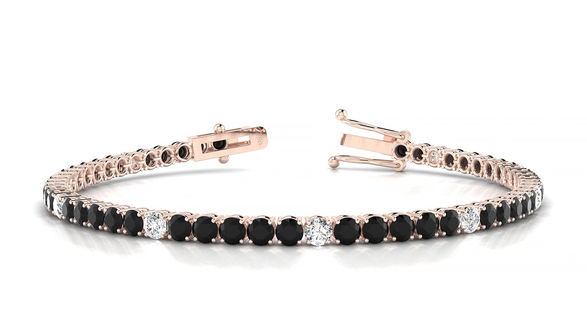 Capri 5-1 | 18k Rose Gold 3 mm Round Natural Black Diamond & Diamond 15 cm Tennis Bracelet