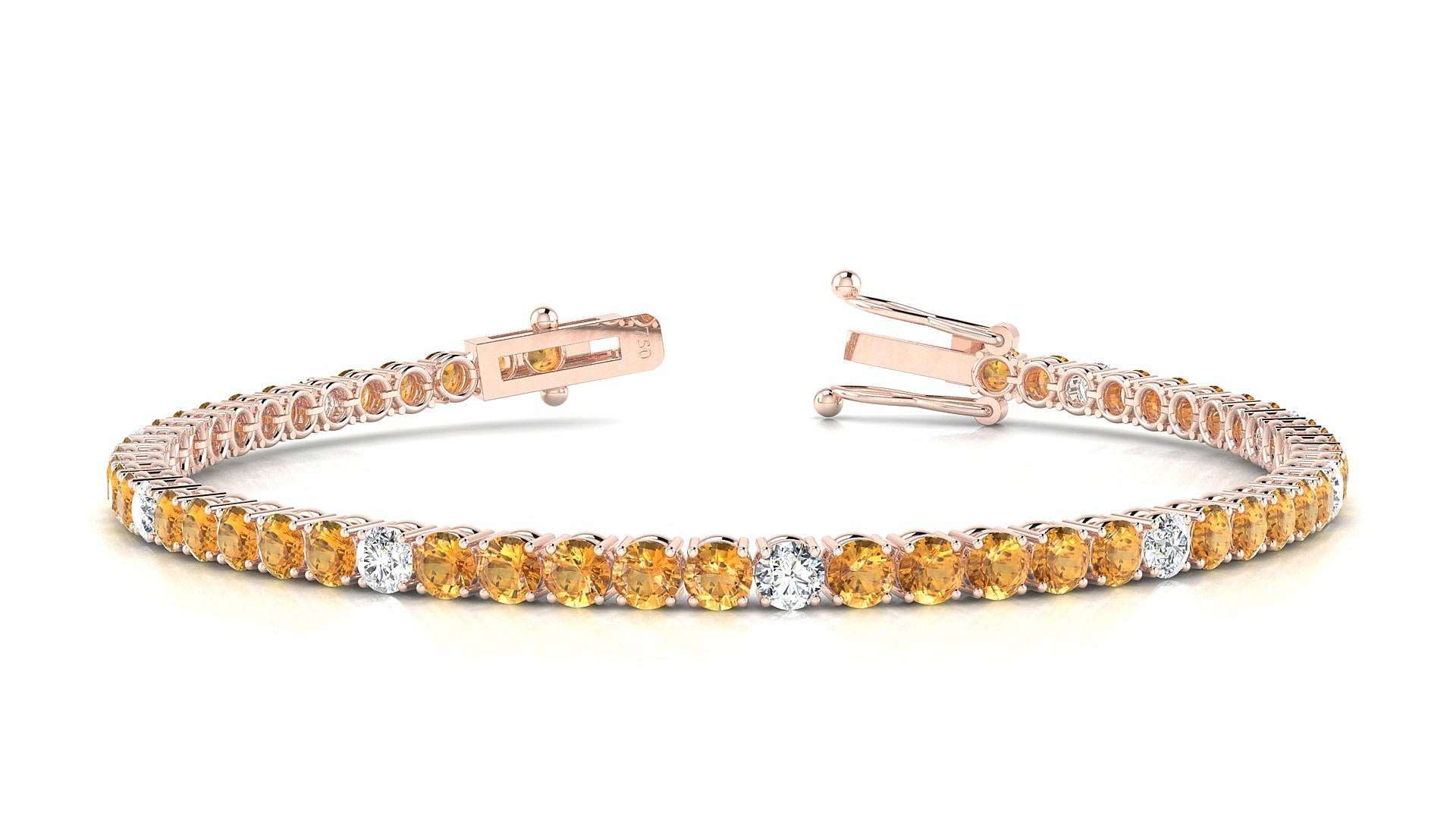Capri 5-1 | 18k Rose Gold 3 mm Round Natural Citrine & Diamond 15 cm Tennis Bracelet
