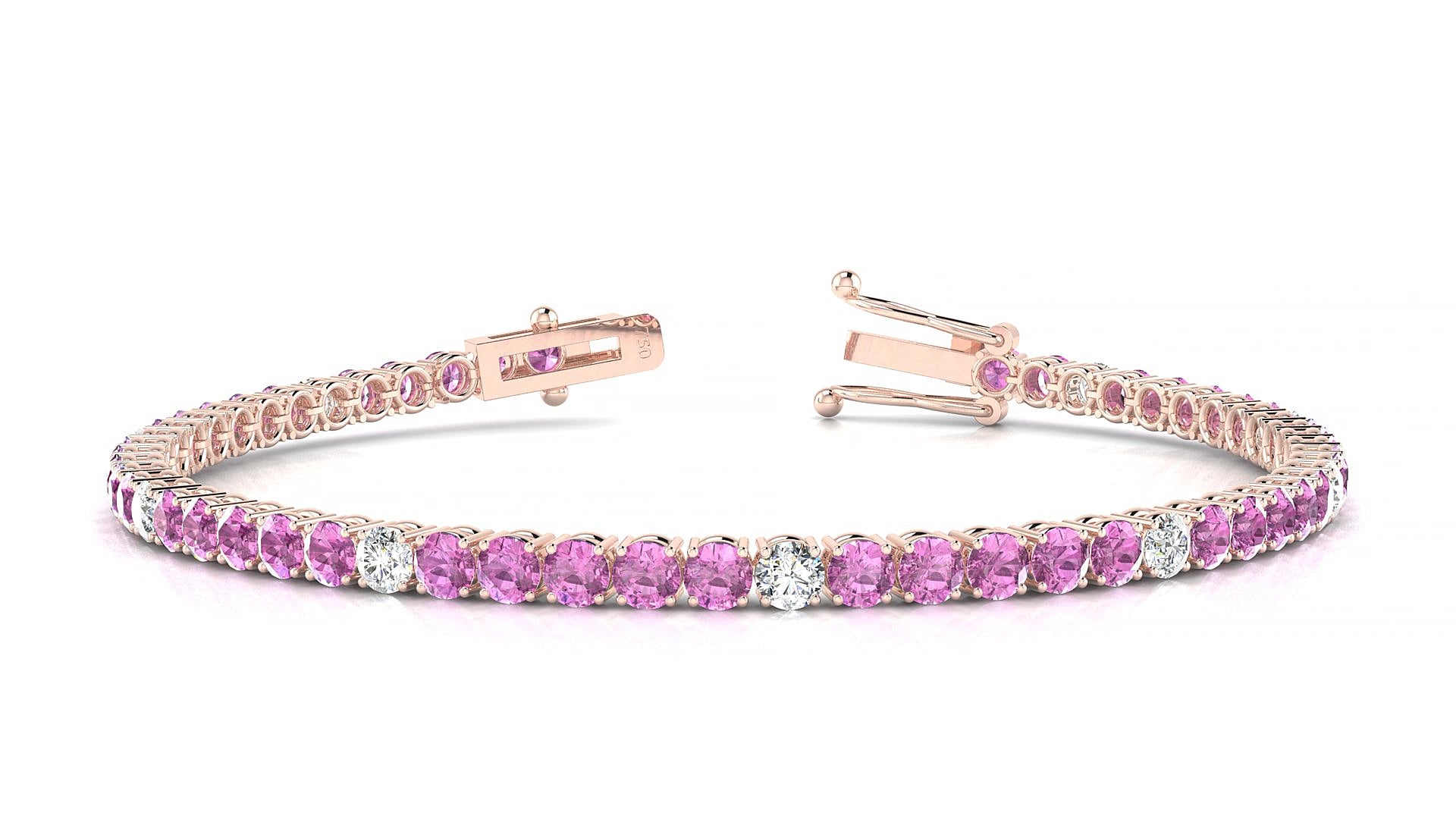 Capri 5-1 | 18k Rose Gold 3 mm Round Natural Pink Sapphire & Diamond 15 cm Tennis Bracelet