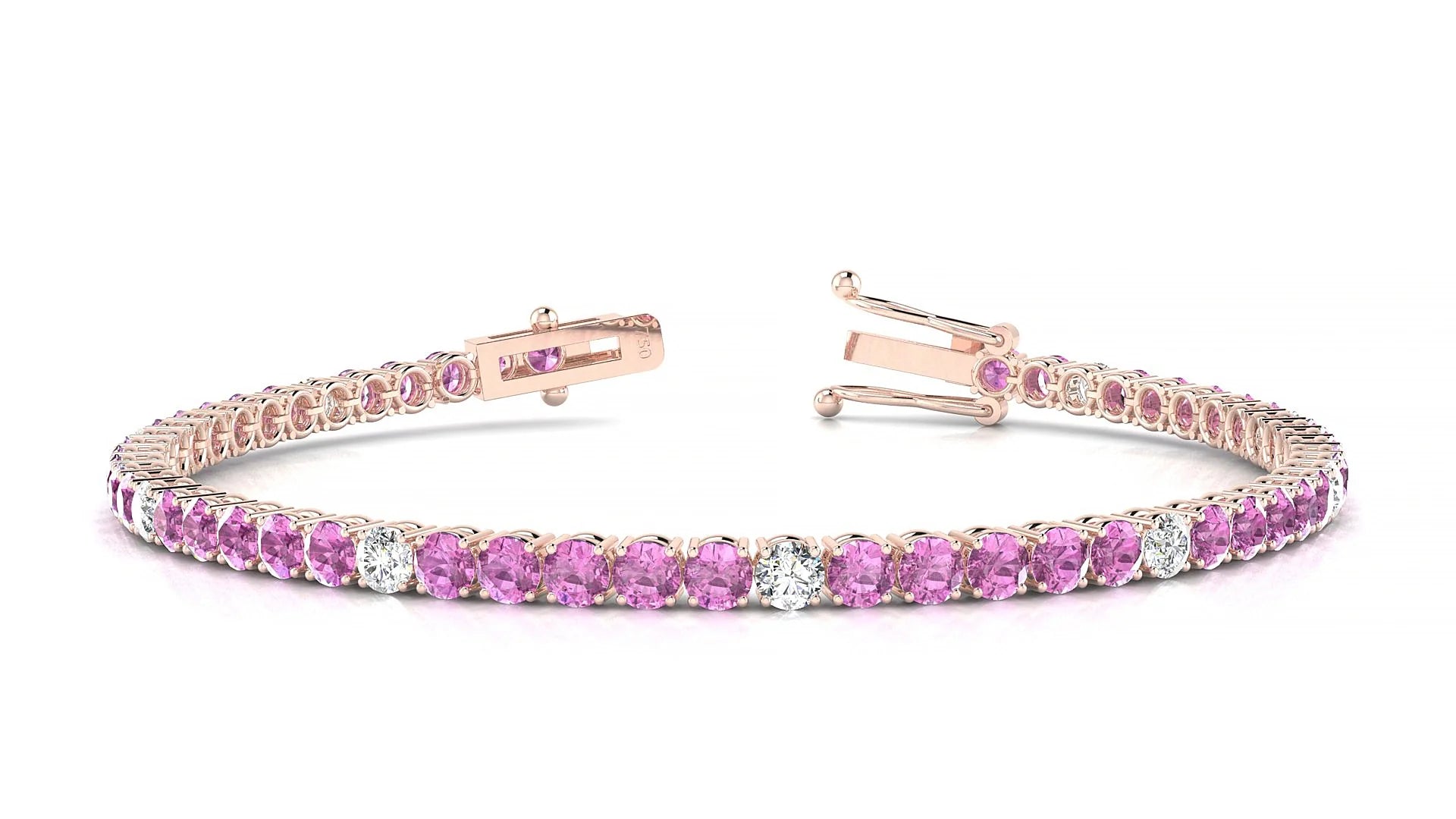 Capri 5-1 | 18k Rose Gold 3 mm Round Natural Pink Sapphire & Diamond Tennis Bracelet