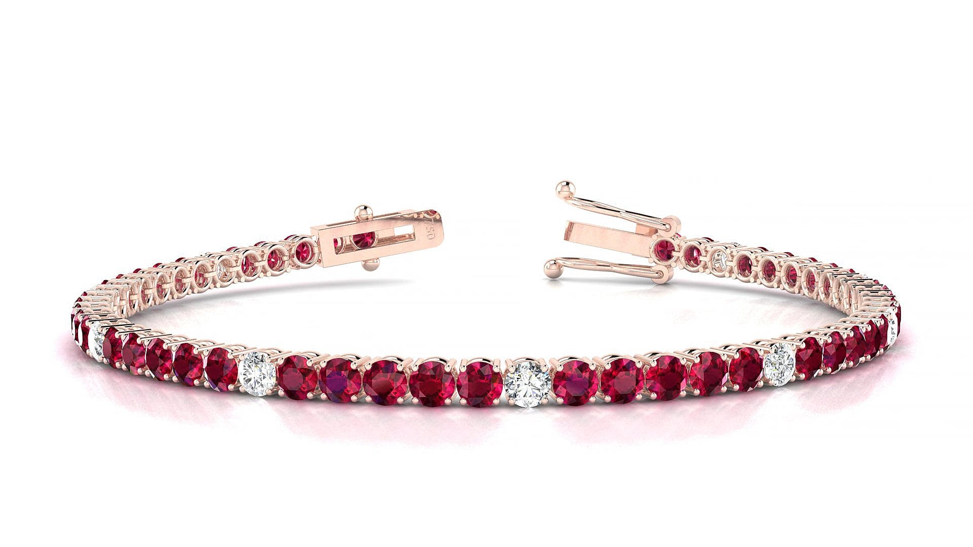 Capri 5-1 | 18k Rose Gold 3 mm Round Natural Ruby & Diamond 15 cm Tennis Bracelet