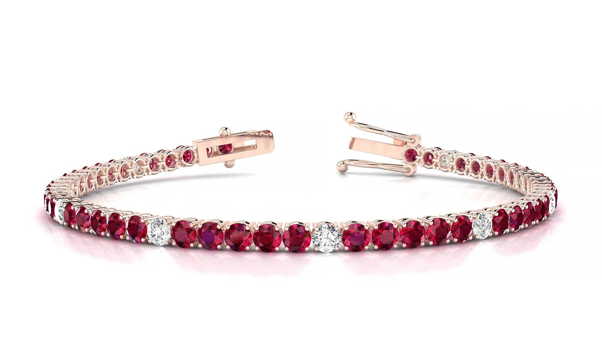 Capri 5-1 | 18k Rose Gold 3 mm Round Natural Ruby & Diamond Tennis Bracelet