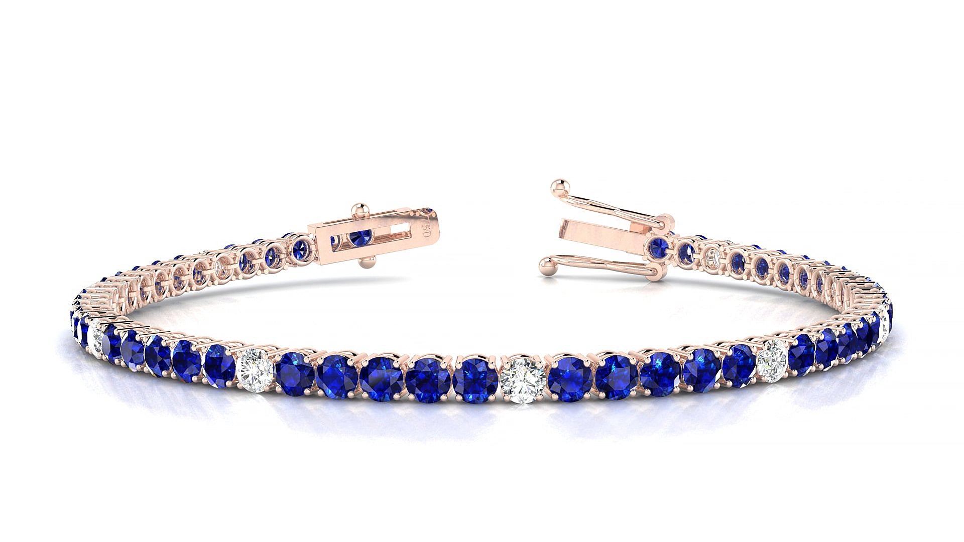 Capri 5-1 | 18k Rose Gold 3 mm Round Natural Sapphire & Diamond 16 cm Tennis Bracelet
