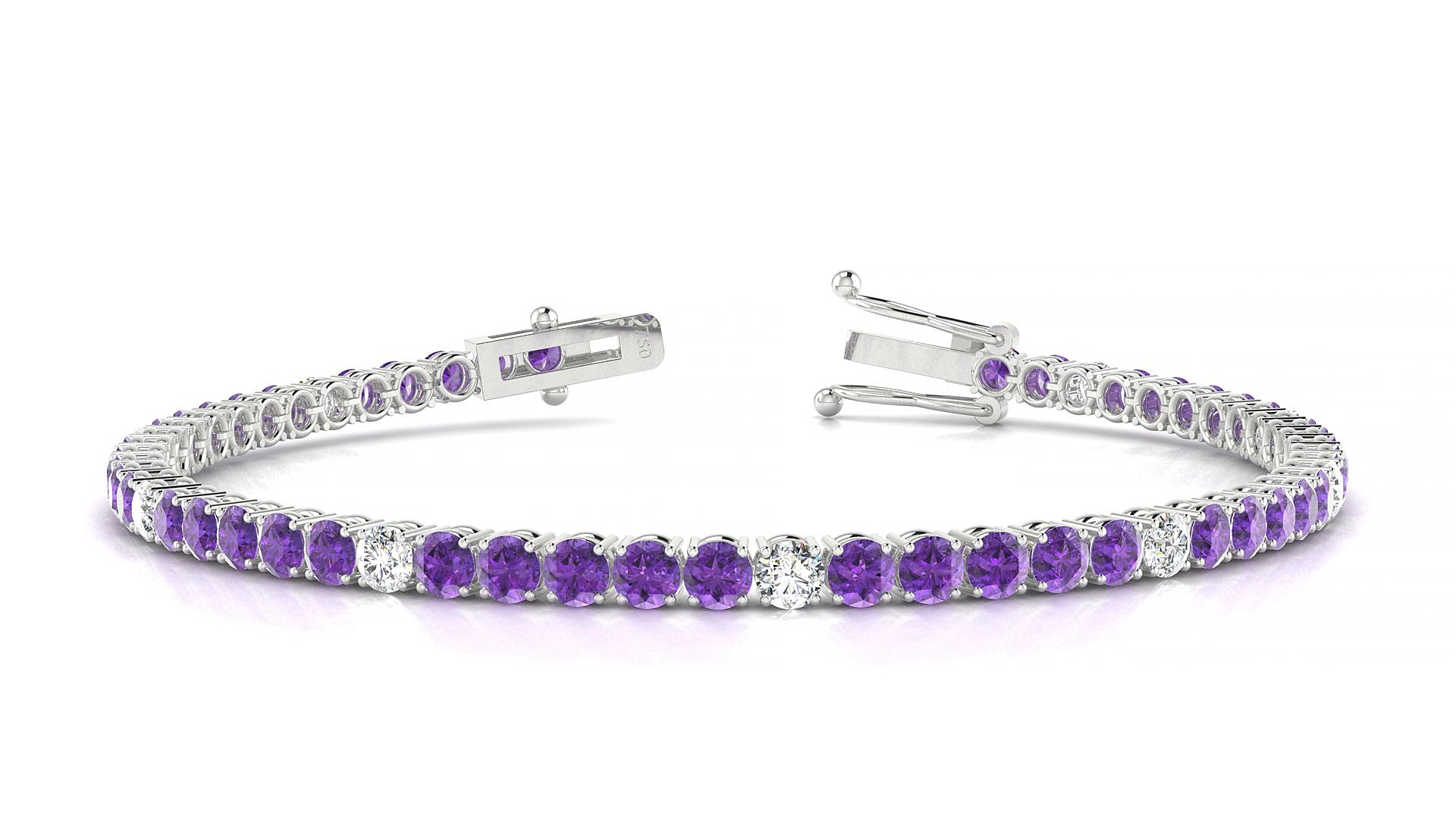 Capri 5-1 | 18k White Gold 3 mm Round Natural Amethyst & Diamond 19 cm Tennis Bracelet