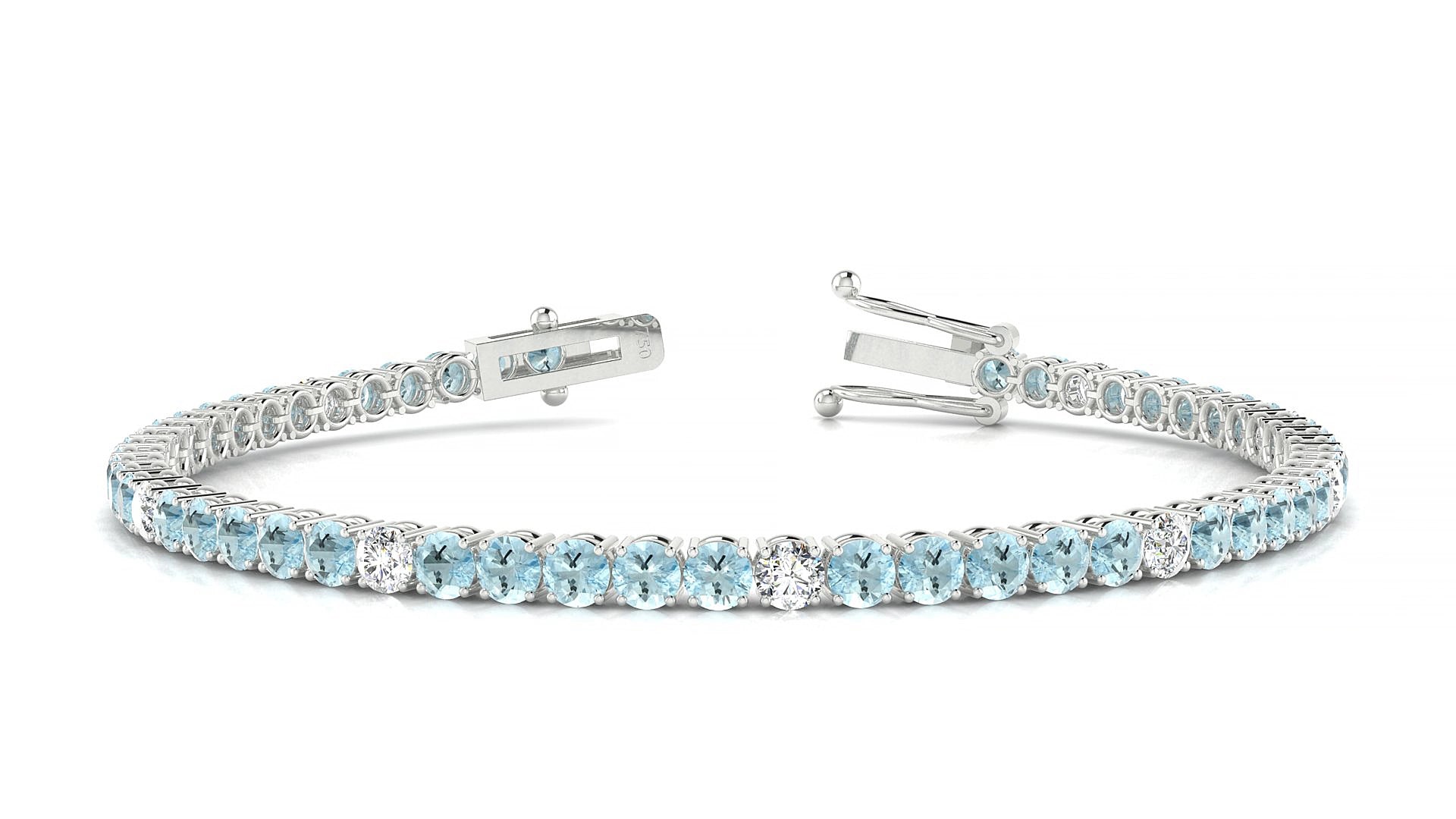 Capri 5-1 | 18k White Gold 3 mm Round Natural Aquamarine & Diamond 15 cm Tennis Bracelet
