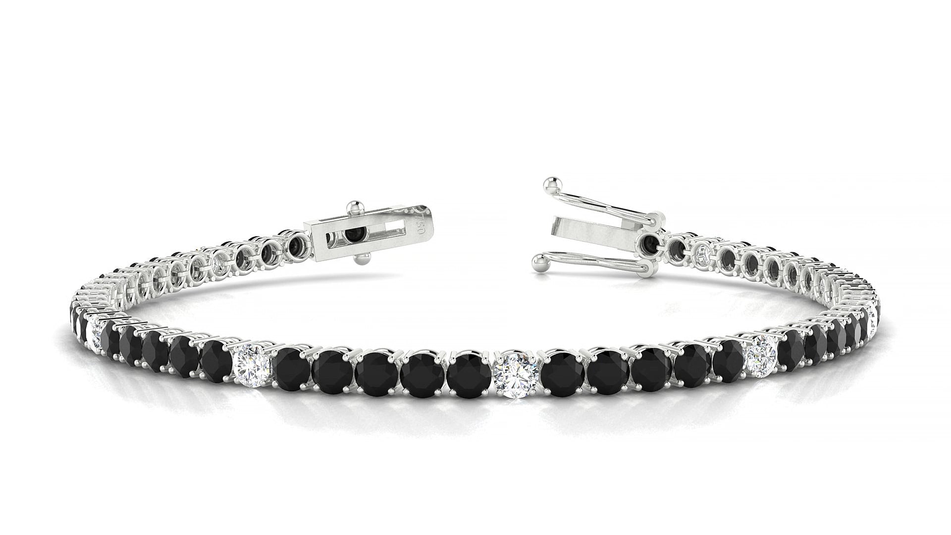 Capri 5-1 | 18k White Gold 3 mm Round Natural Black Diamond & Diamond 15 cm Tennis Bracelet