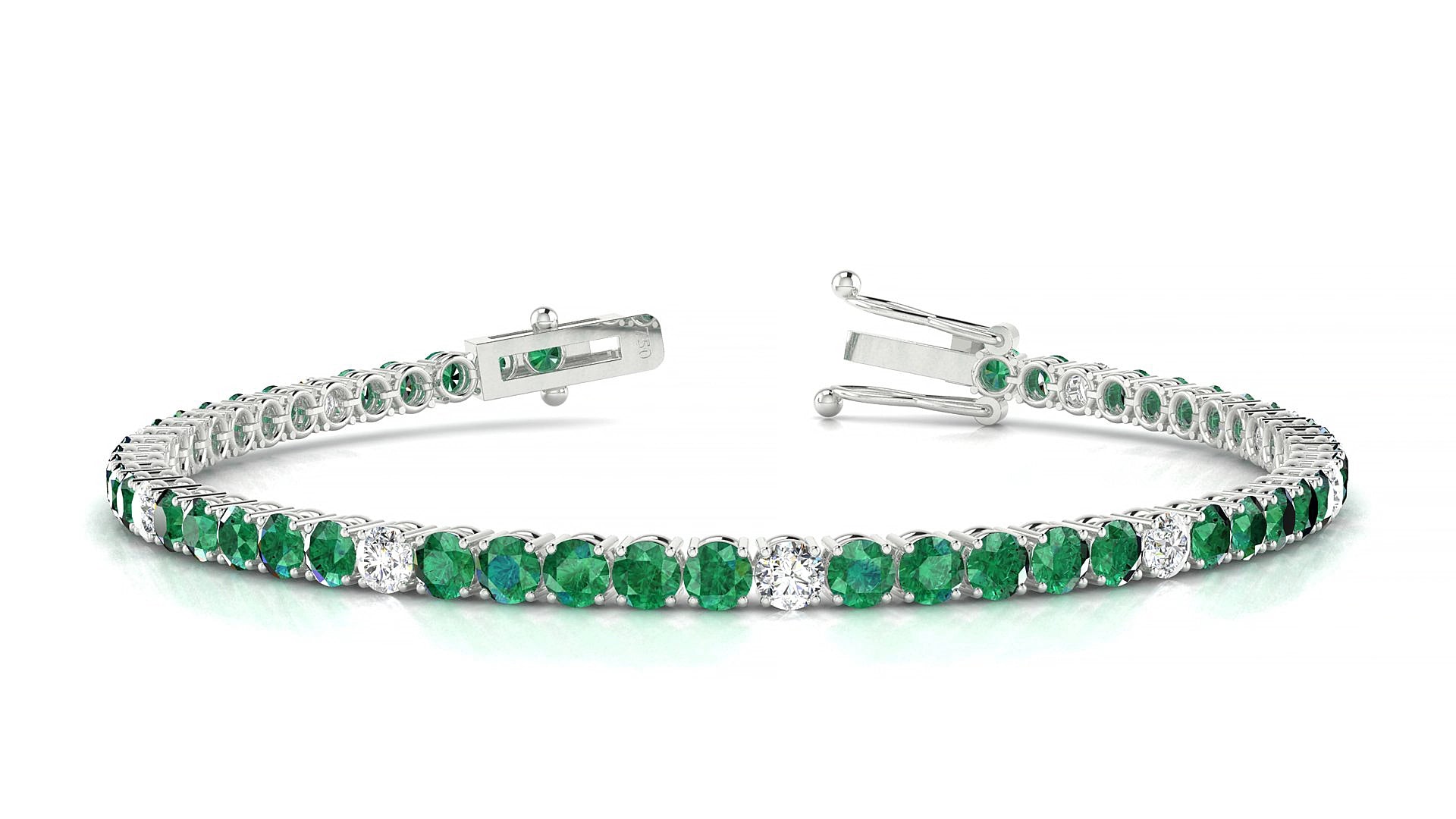 Capri 5-1 | 18k White Gold 3 mm Round Natural Emerald & Diamond 15 cm Tennis Bracelet
