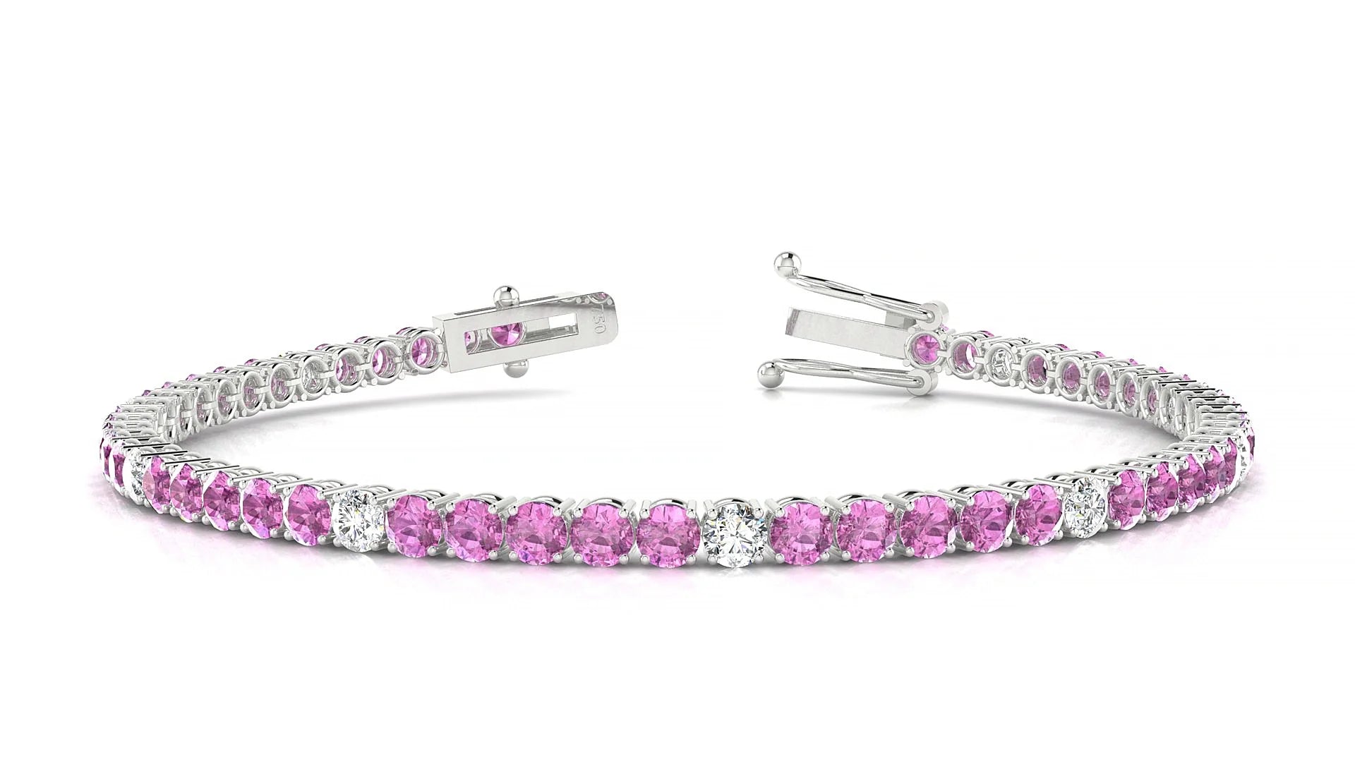 Capri 5-1 | 18k White Gold 3 mm Round Natural Pink Sapphire & Diamond Tennis Bracelet