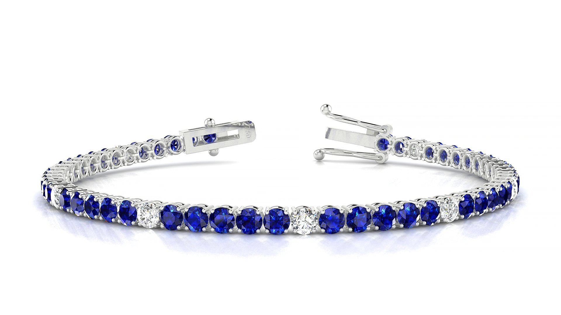 Capri 5-1 | 18k White Gold 3 mm Round Natural Sapphire & Diamond 17 cm Tennis Bracelet