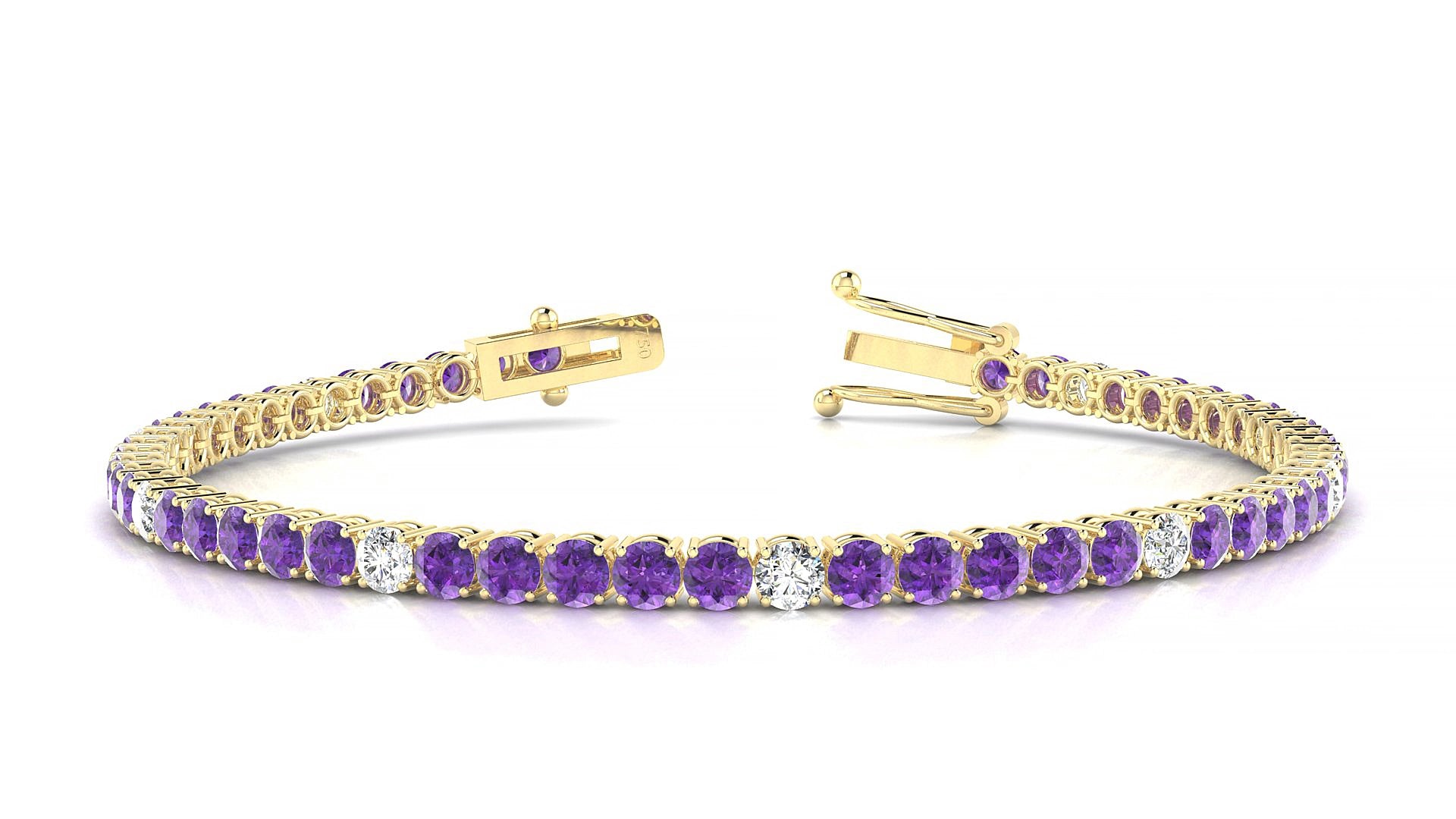 Capri 5-1 | 18k Yellow Gold 3 mm Round Natural Amethyst & Diamond 20 cm Tennis Bracelet