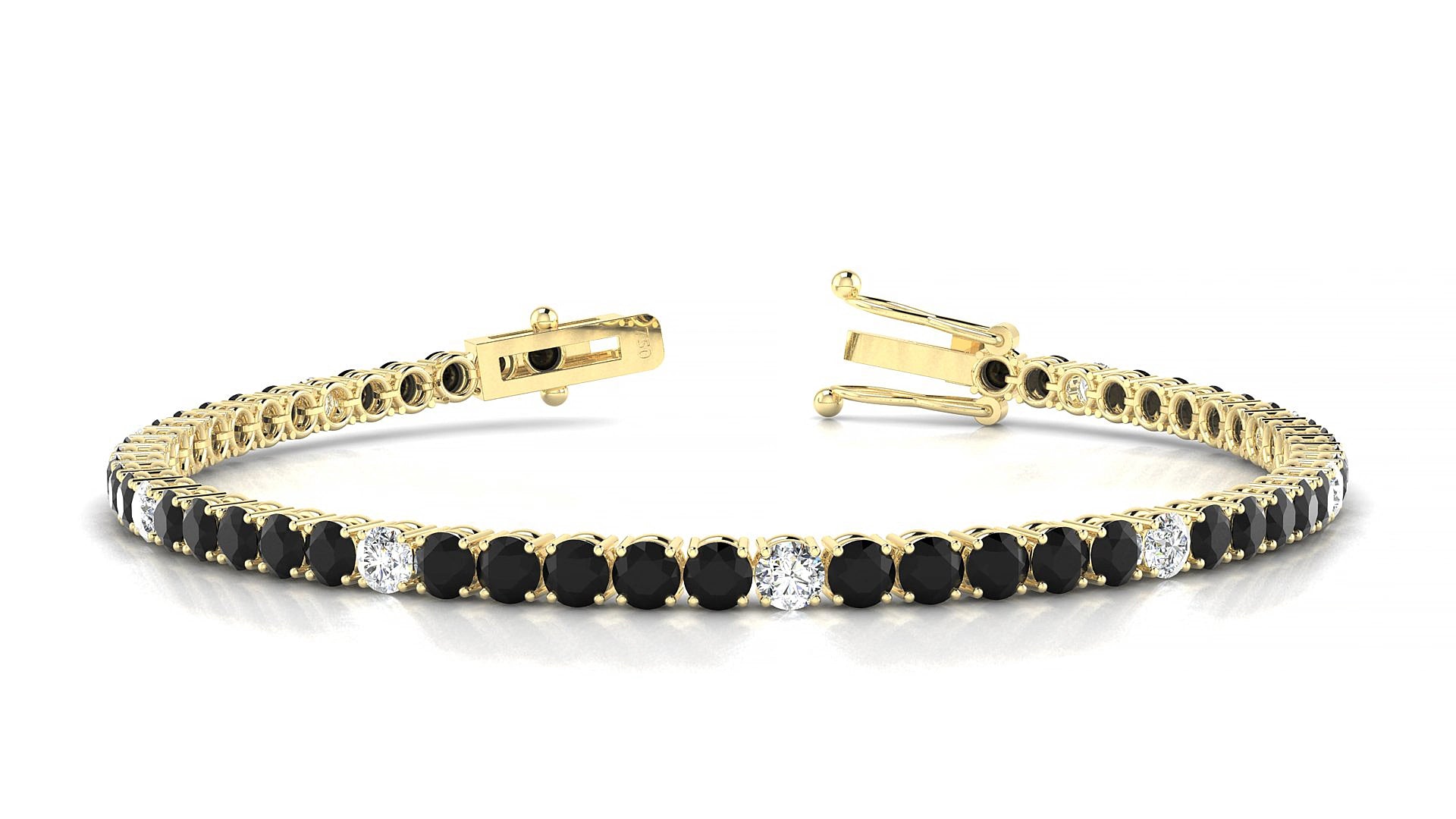 Capri 5-1 | 18k Yellow Gold 3 mm Round Natural Black Diamond & Diamond 15 cm Tennis Bracelet