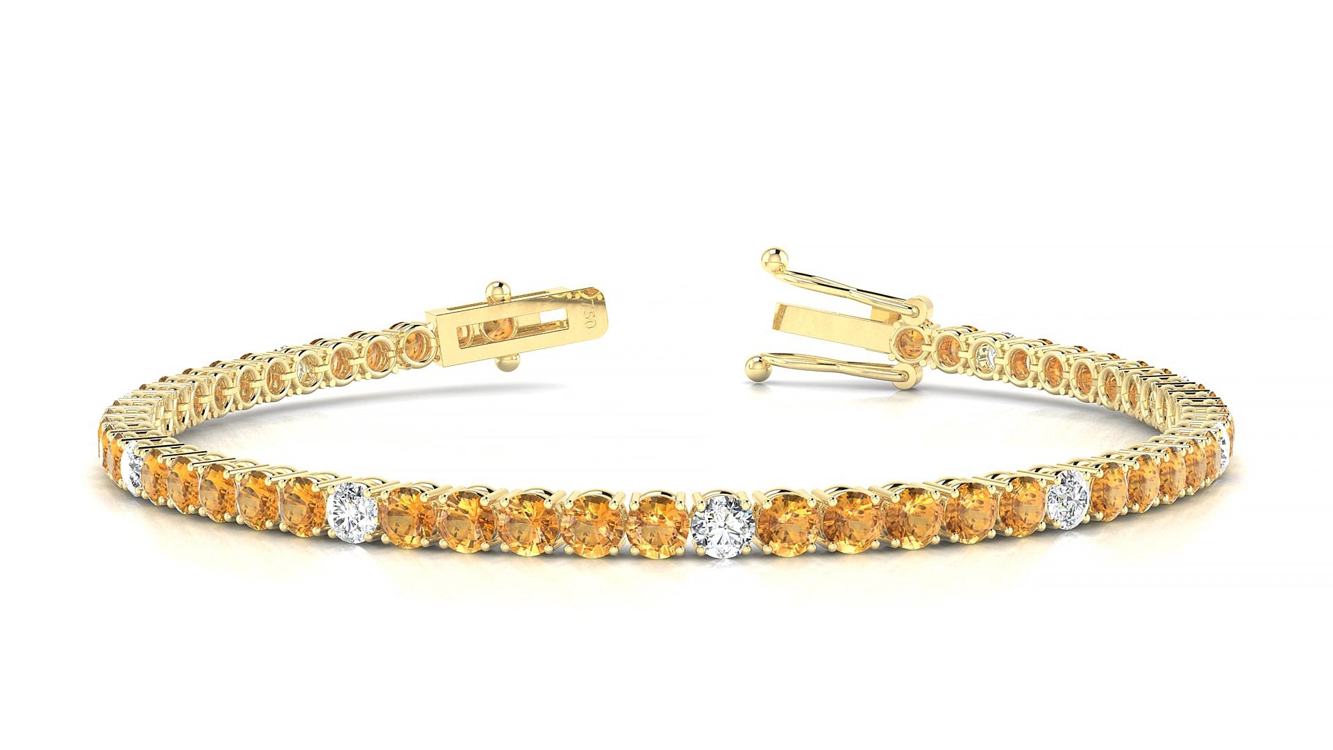 Capri 5-1 | 18k Yellow Gold 3 mm Round Natural Citrine & Diamond 15 cm Tennis Bracelet
