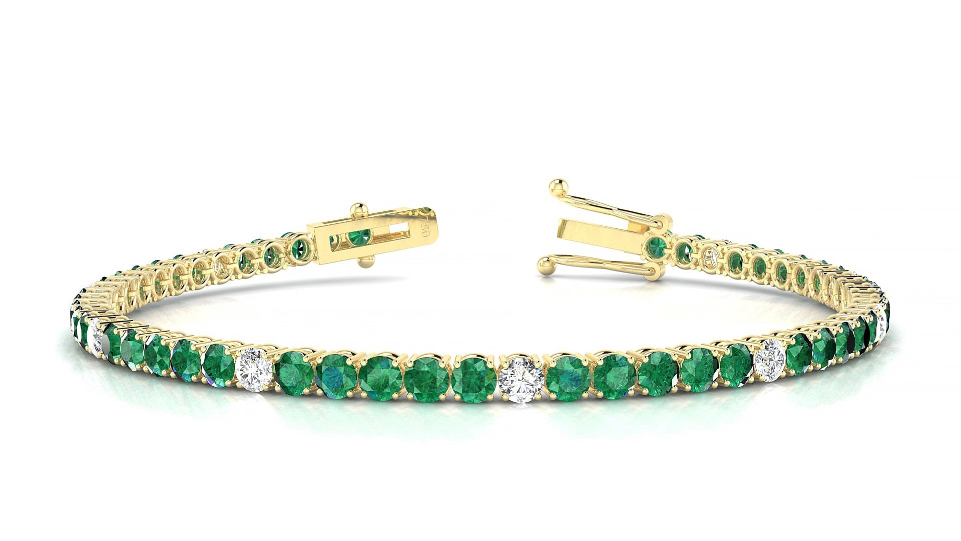 Capri 5-1 | 18k Yellow Gold 3 mm Round Natural Emerald & Diamond 17 cm Tennis Bracelet