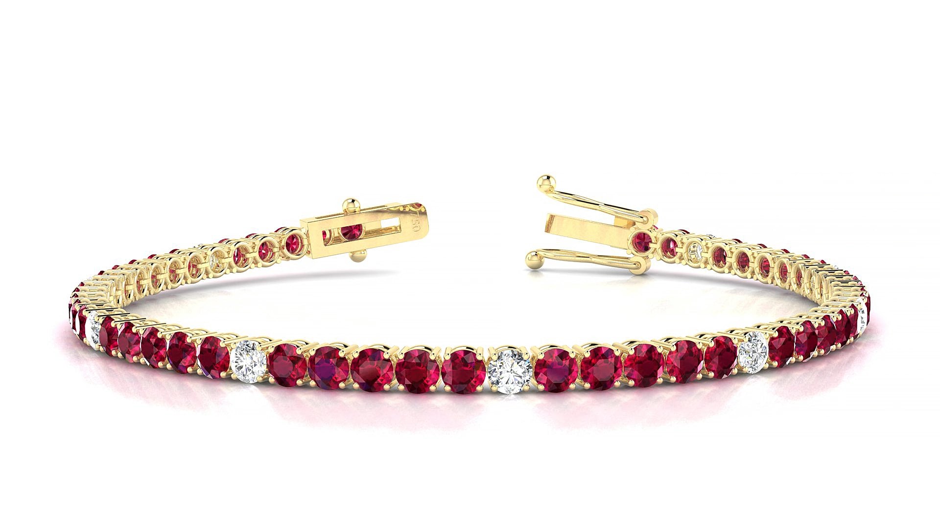 Capri 5-1 | 18k Yellow Gold 3 mm Round Natural Ruby & Diamond 15 cm Tennis Bracelet