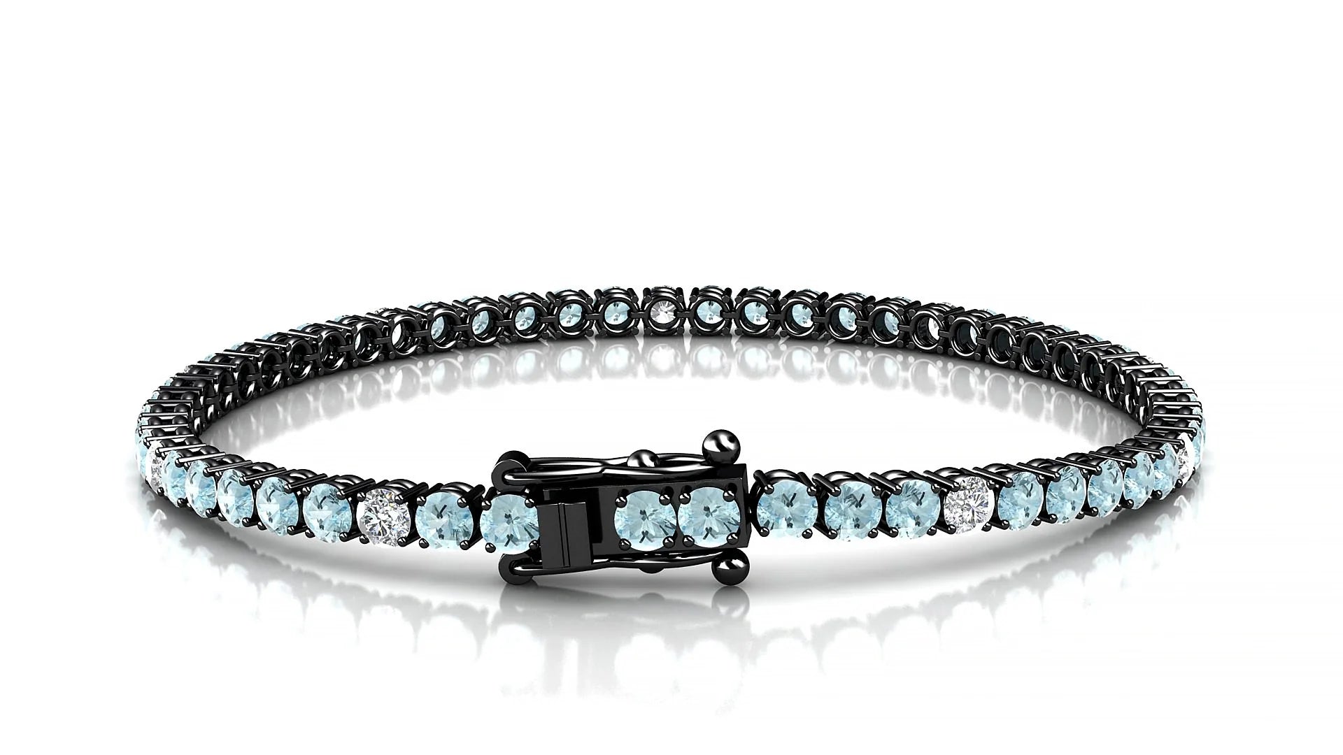 Capri 5-1 | 18k Black Gold 3 mm Round Natural Aquamarine & Diamond Tennis Bracelet