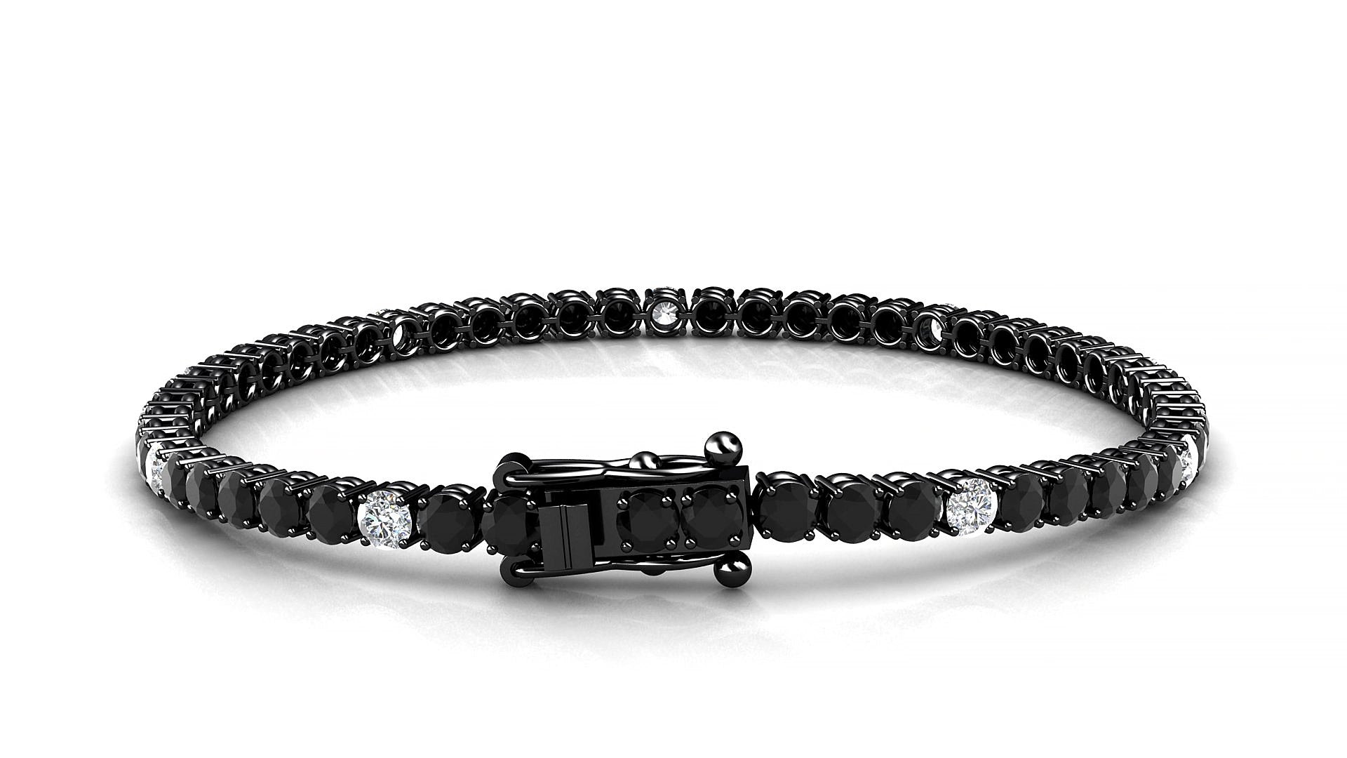 Capri 5-1 | 18k Black Gold 3 mm Round Natural Black Diamond & Diamond 15 cm Tennis Bracelet