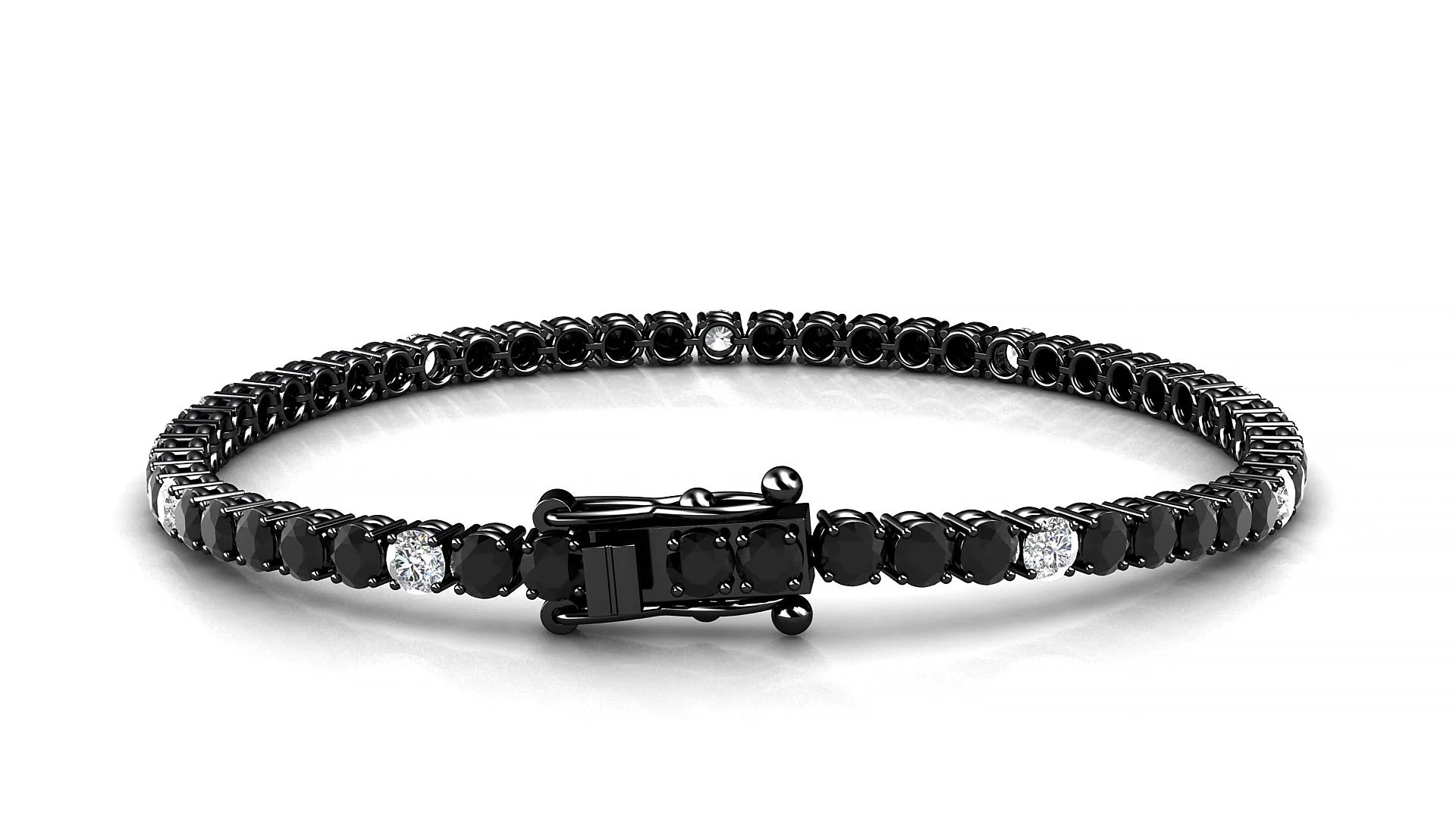 Capri 5-1 | 18k Black Gold 3 mm Round Natural Black Diamond & Diamond Tennis Bracelet