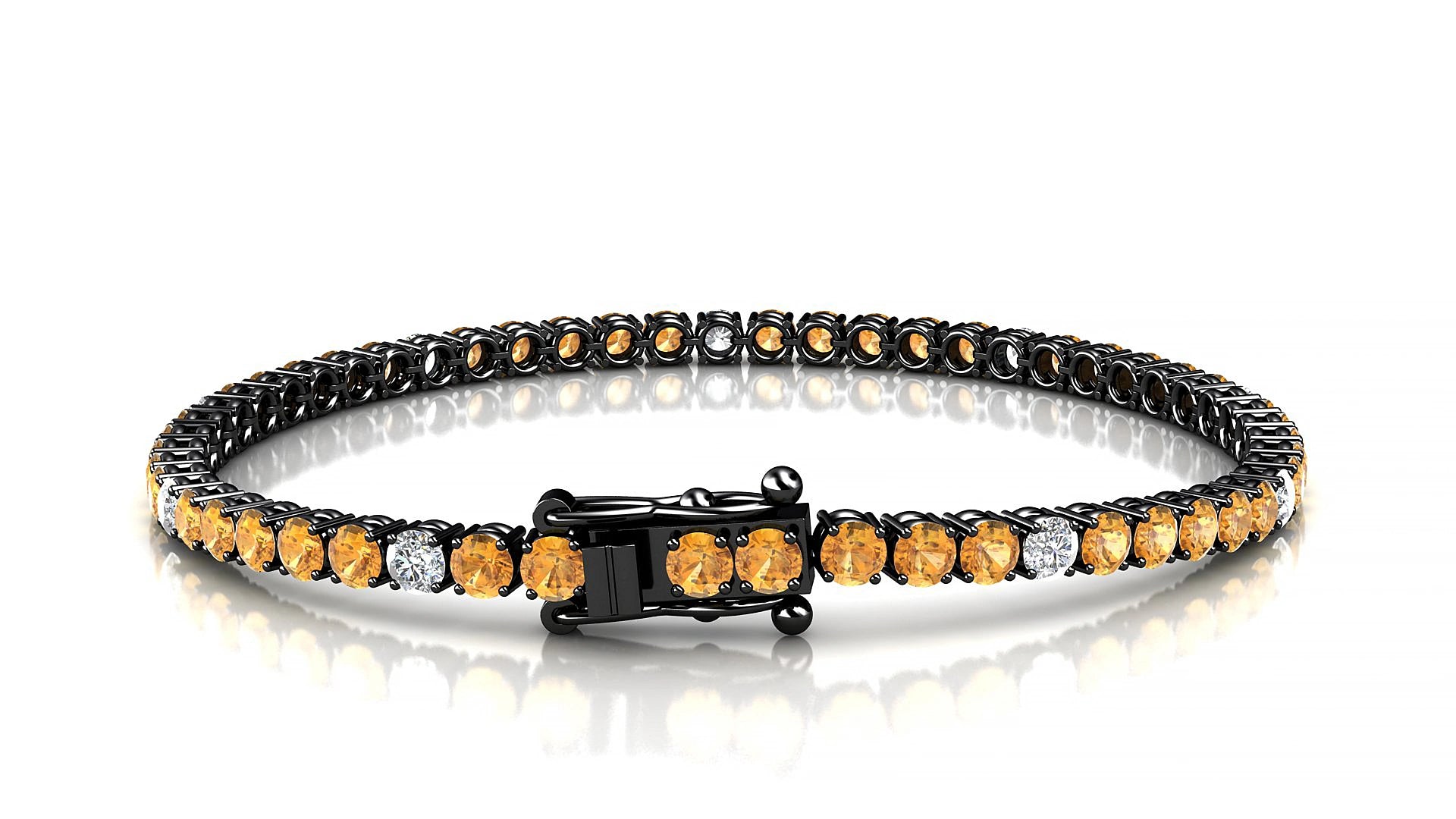 Capri 5-1 | 18k Black Gold 3 mm Round Natural Citrine & Diamond 16 cm Tennis Bracelet