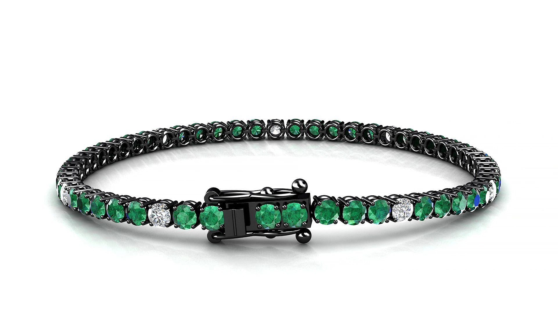 Capri 5-1 | 18k Black Gold 3 mm Round Natural Emerald & Diamond 15 cm Tennis Bracelet