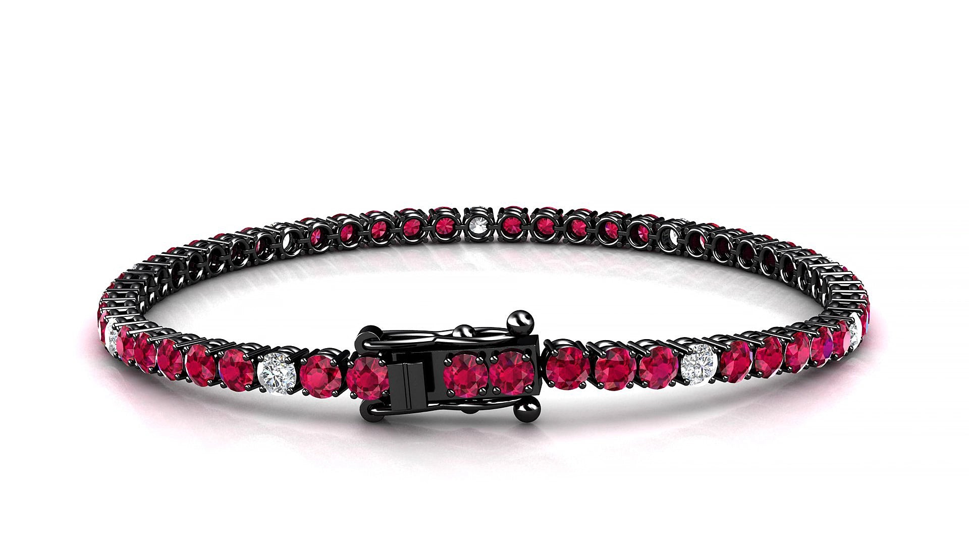 Capri 5-1 | 18k Black Gold 3 mm Round Natural Ruby & Diamond 15 cm Tennis Bracelet