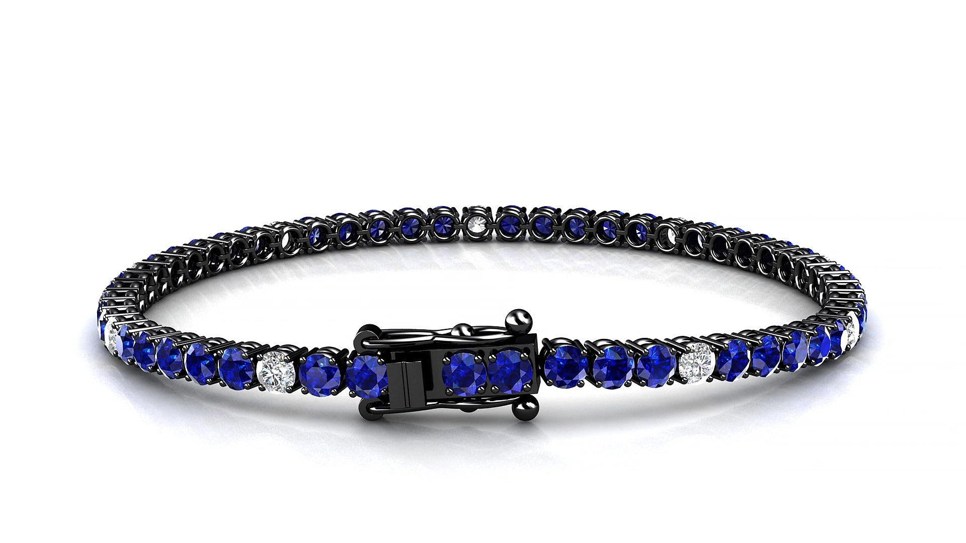 Capri 5-1 | 18k Black Gold 3 mm Round Natural Sapphire & Diamond 15 cm Tennis Bracelet