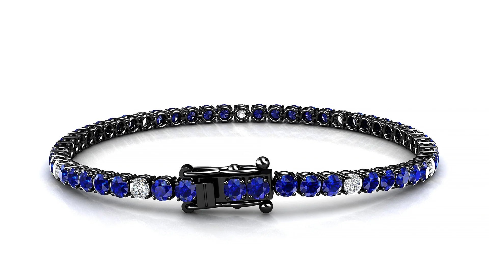 Capri 5-1 | 18k Black Gold 3 mm Round Natural Sapphire & Diamond Tennis Bracelet