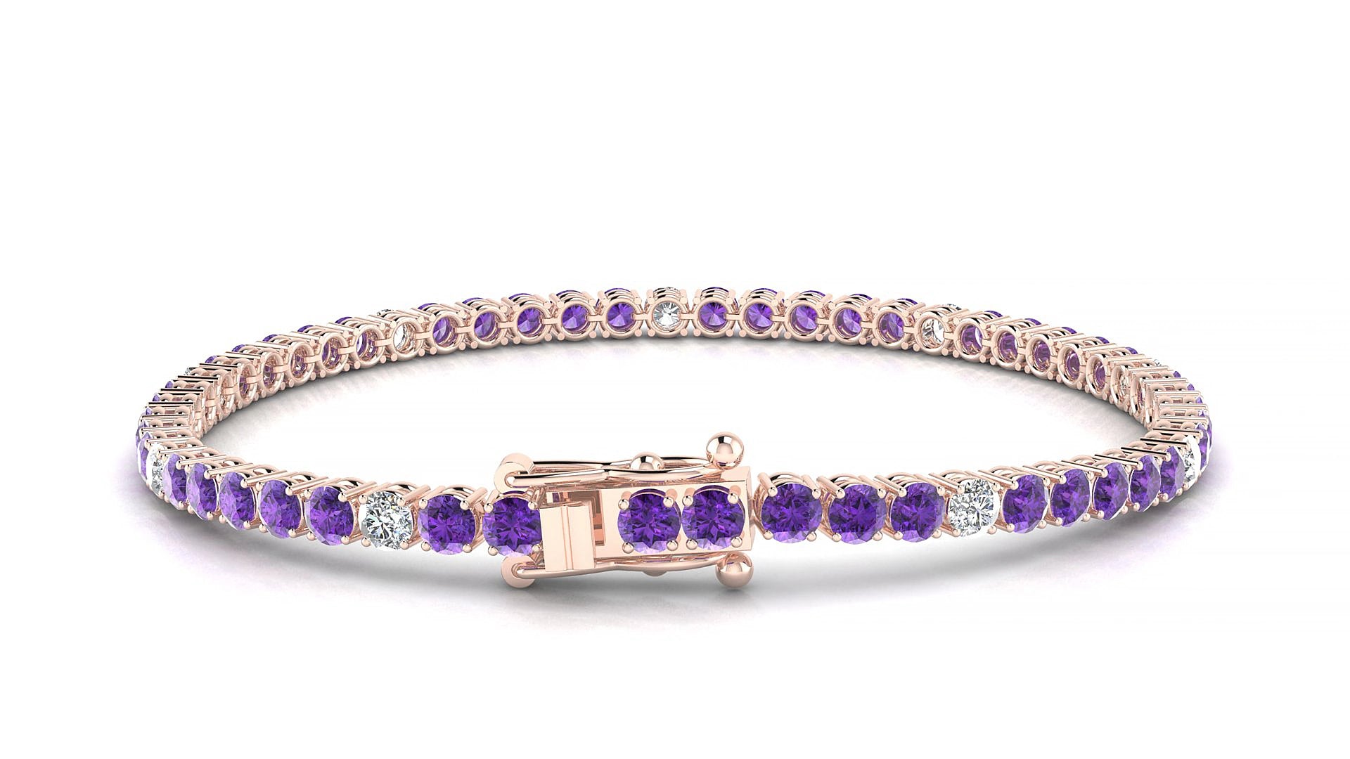 Capri 5-1 | 18k Rose Gold 3 mm Round Natural Amethyst & Diamond 17 cm Tennis Bracelet