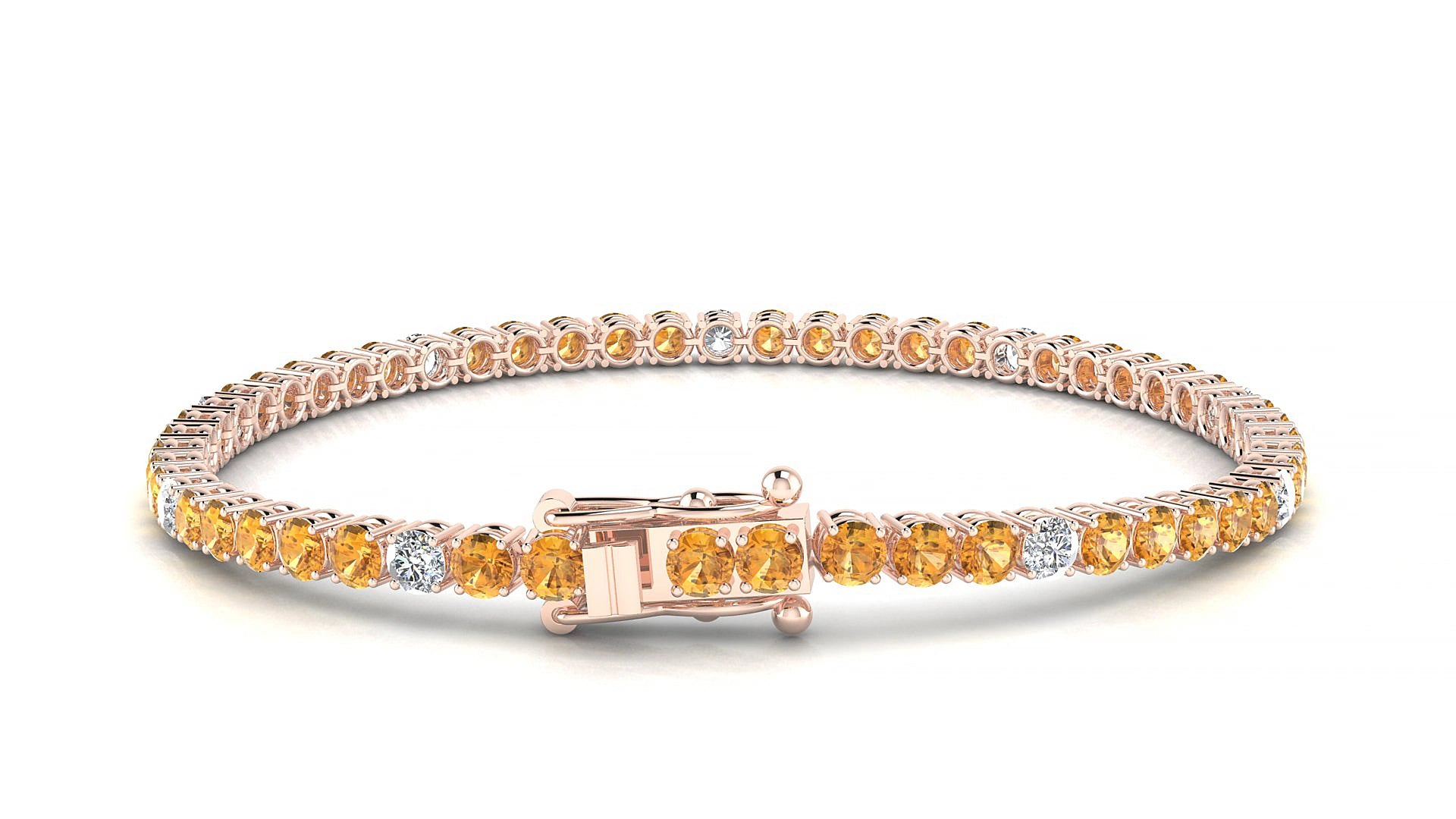 Capri 5-1 | 18k Rose Gold 3 mm Round Natural Citrine & Diamond 16 cm Tennis Bracelet