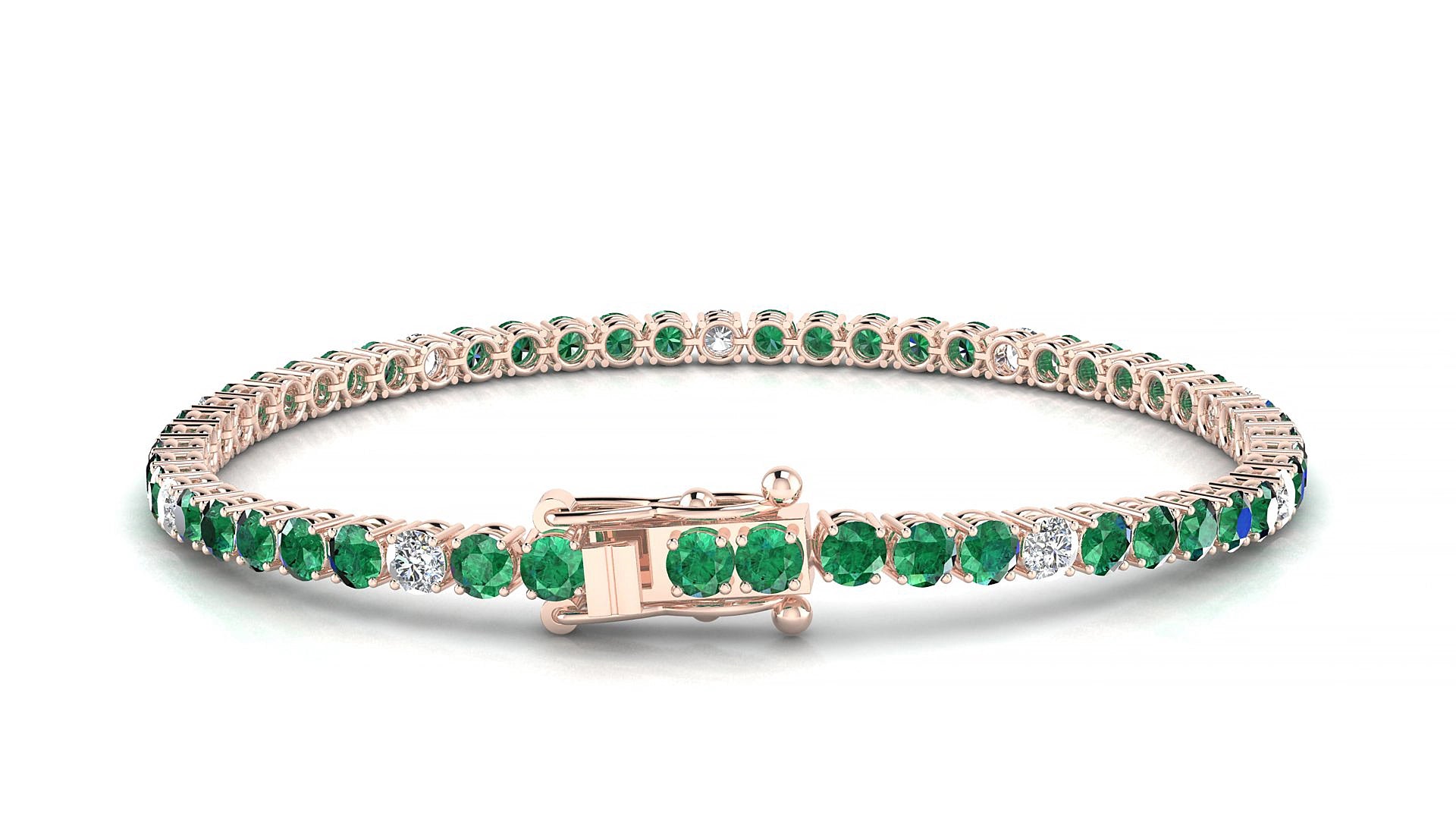 Capri 5-1 | 18k Rose Gold 3 mm Round Natural Emerald & Diamond 15 cm Tennis Bracelet