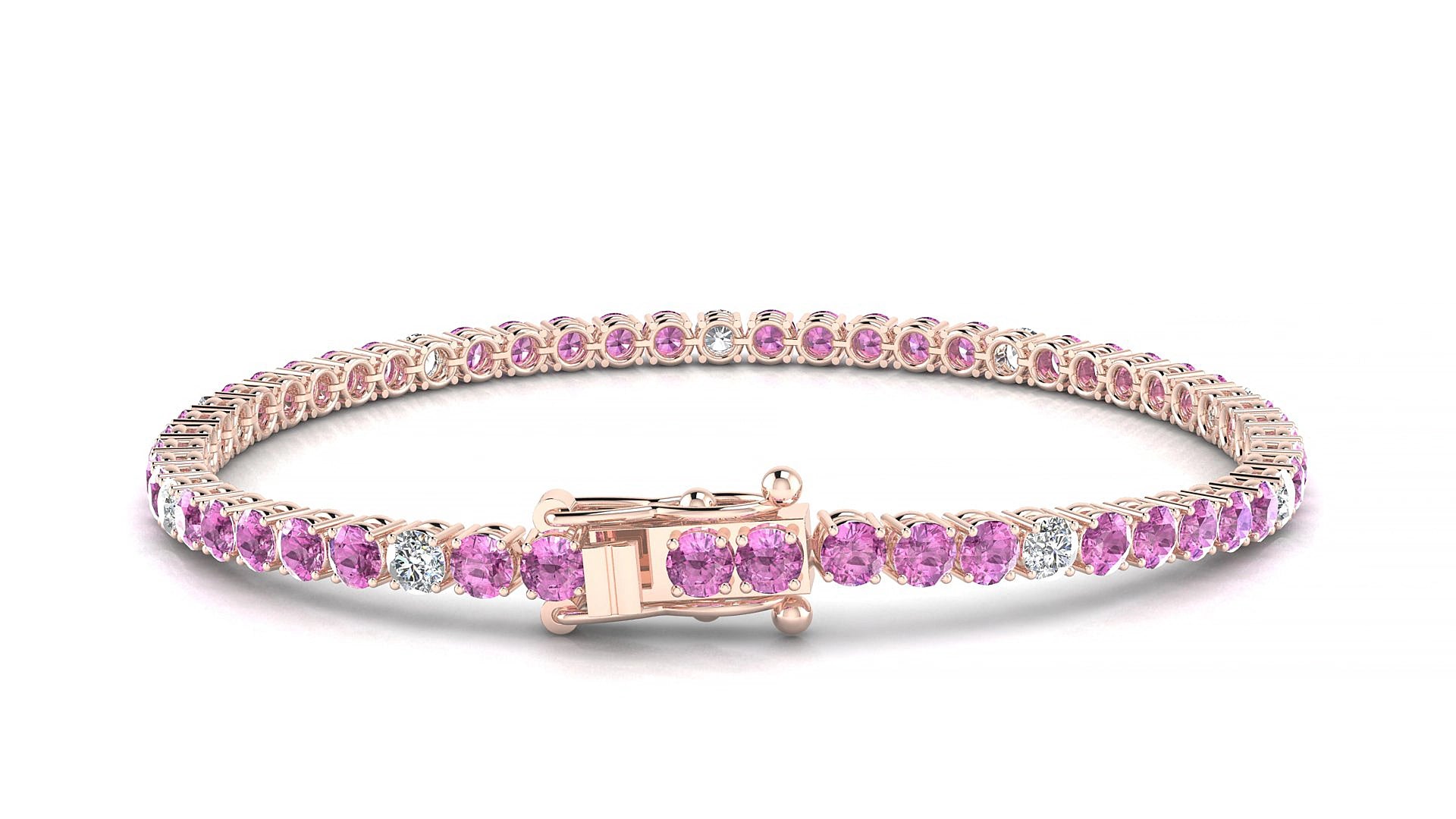 Capri 5-1 | 18k Rose Gold 3 mm Round Natural Pink Sapphire & Diamond 15 cm Tennis Bracelet