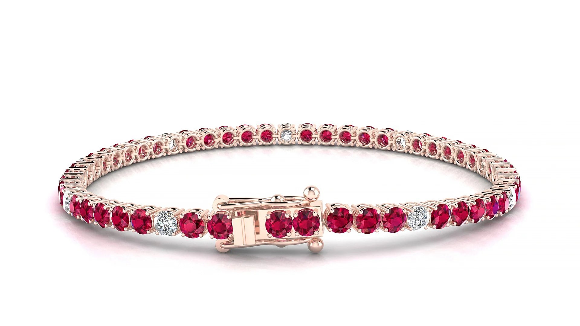 Capri 5-1 | 18k Rose Gold 3 mm Round Natural Ruby & Diamond Tennis Bracelet