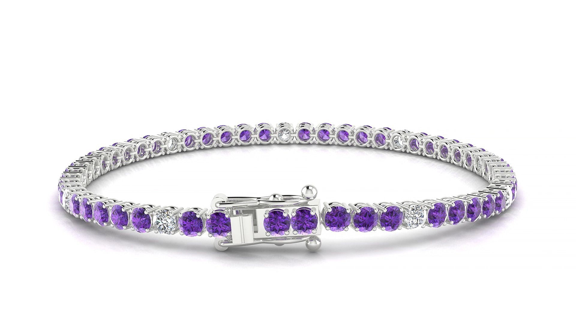 Capri 5-1 | 18k White Gold 3 mm Round Natural Amethyst & Diamond 16 cm Tennis Bracelet