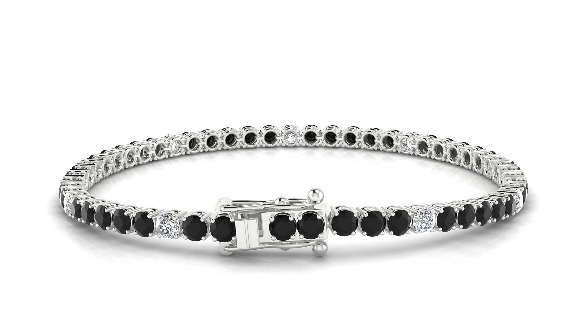 Capri 5-1 | 18k White Gold 3 mm Round Natural Black Diamond & Diamond 15 cm Tennis Bracelet